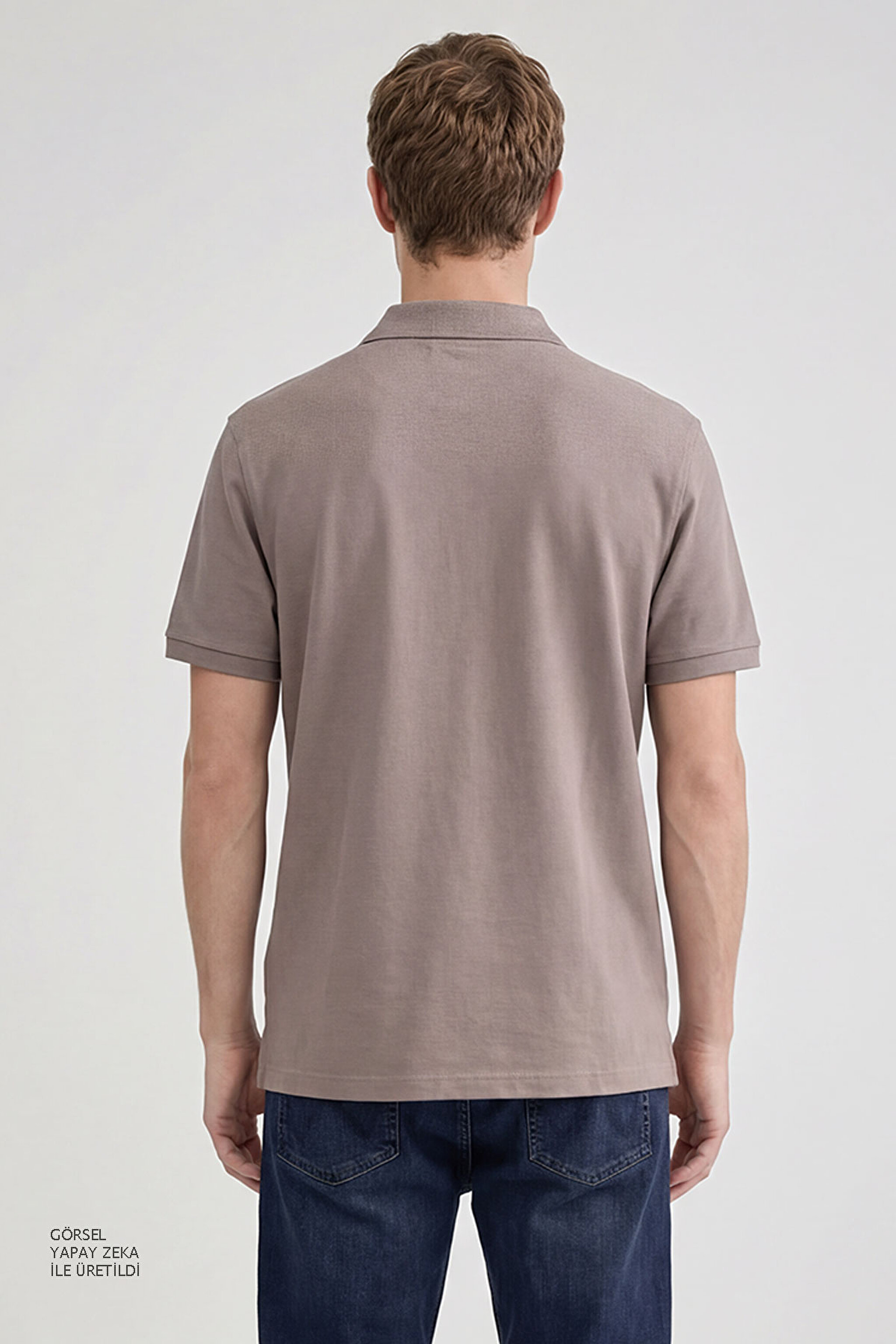 Regular Fit Normal Kesim Polo Yaka %100 Pamuk Tişört - Vizon-W7D5K4XX2T207 (görsel 5)