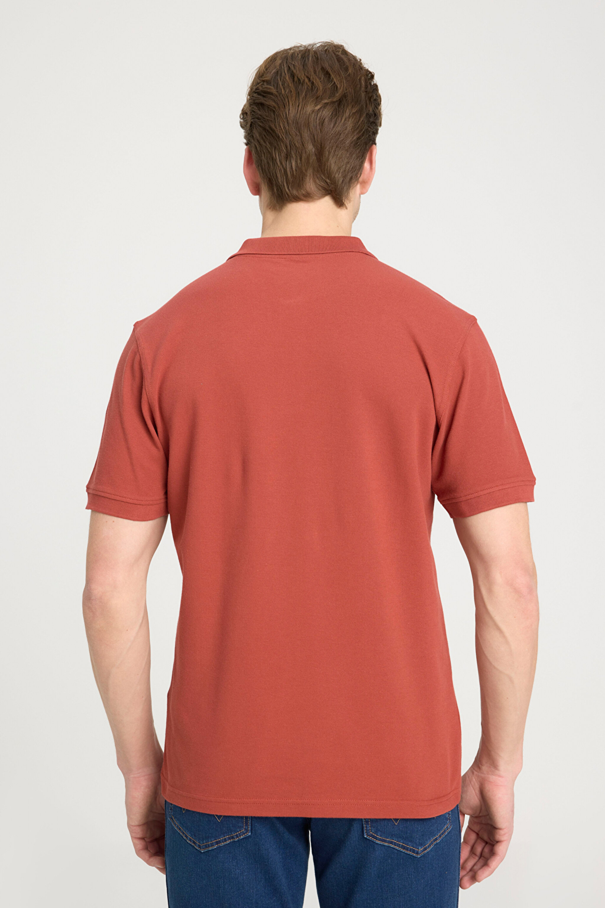 Regular Fit Normal Kesim Polo Yaka %100 Pamuk Kiremit Rengi Tişört - Brick-W7D5K4XX2T222 (görsel 5)