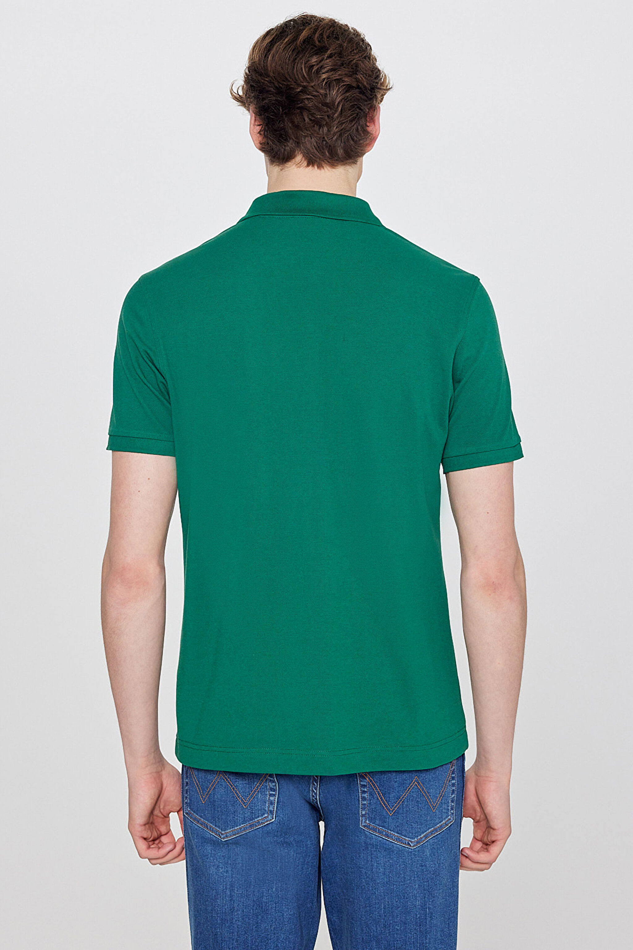 Regular Fit Normal Kesim Polo Yaka %100 Pamuk Yeşil Tişört - Green-W7D5K4XX2T300 (görsel 5)