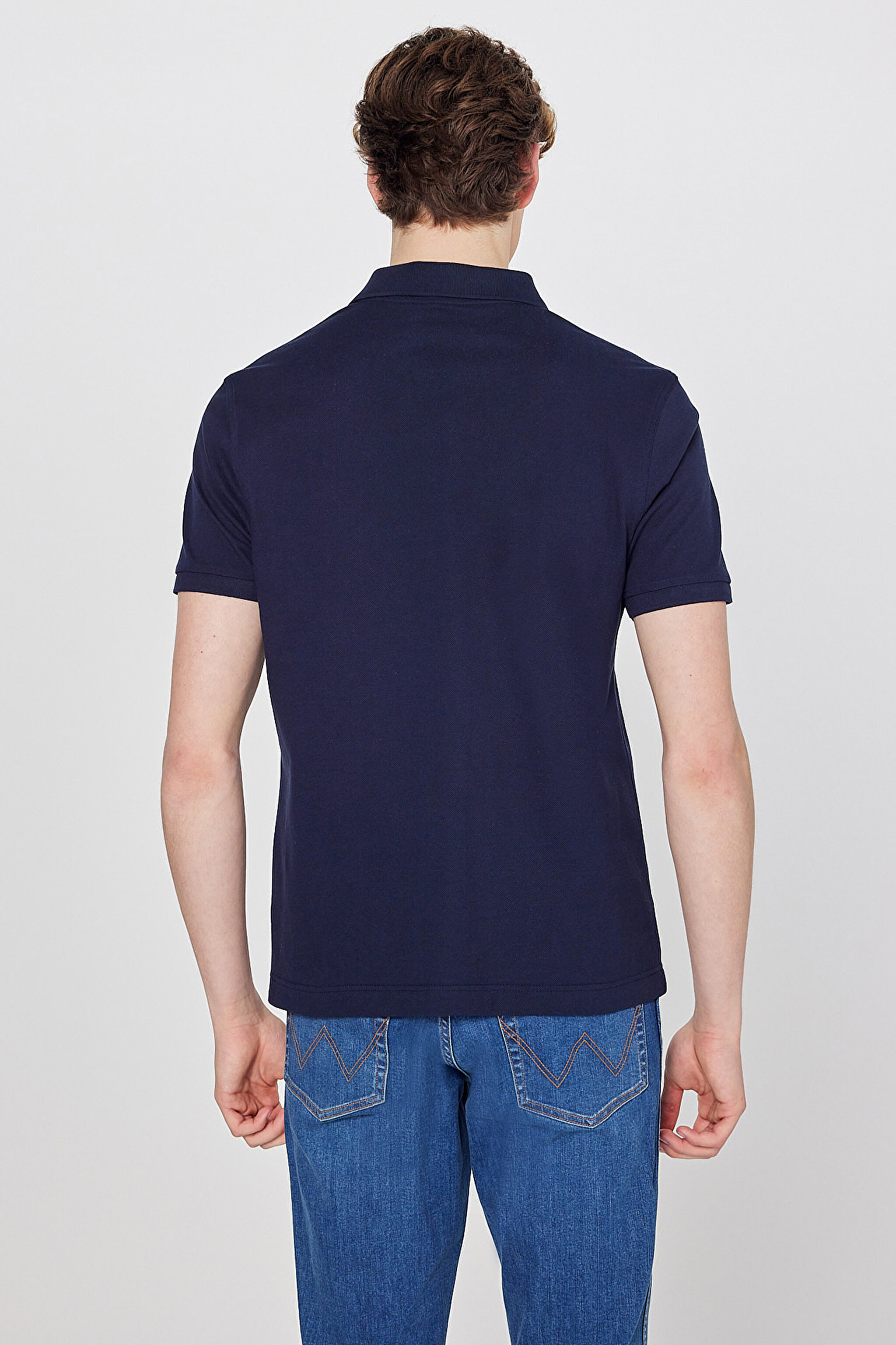 Regular Fit Normal Kesim Polo Yaka %100 Pamuk Lacivert Tişört - Navy-W7D5K4XX2T410 (görsel 5)