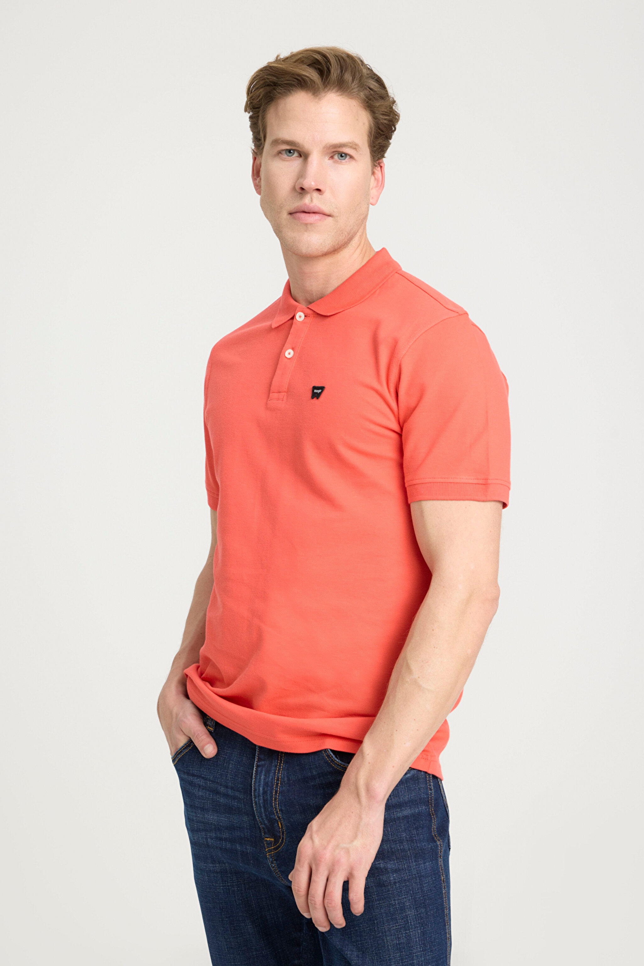 Regular Fit Normal Kesim Polo Yaka %100 Pamuk Mercan Rengi Tişört