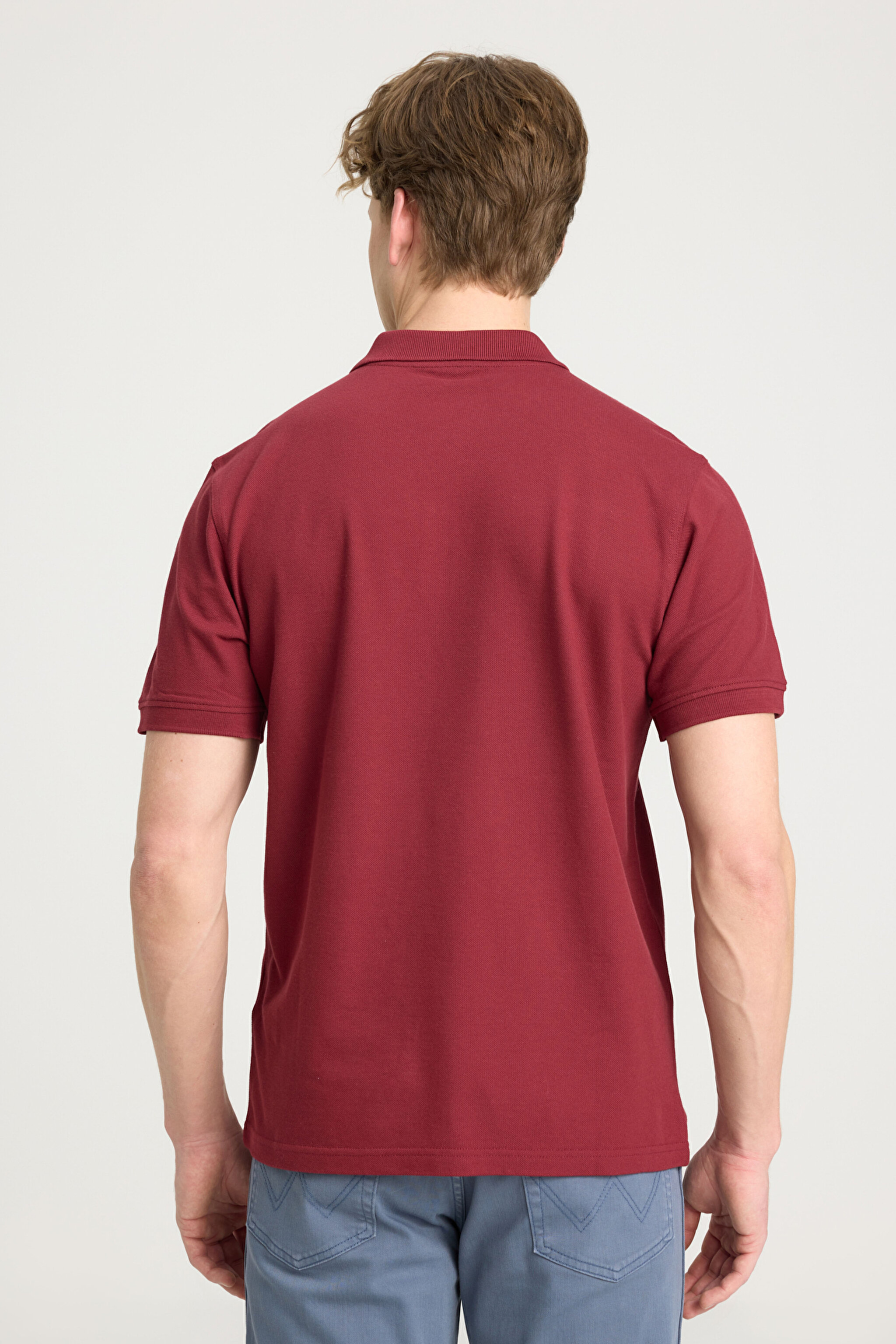 Regular Fit Normal Kesim Polo Yaka %100 Pamuk Bordo Tişört - Claret Red-W7D5K4XX2T606 (görsel 5)