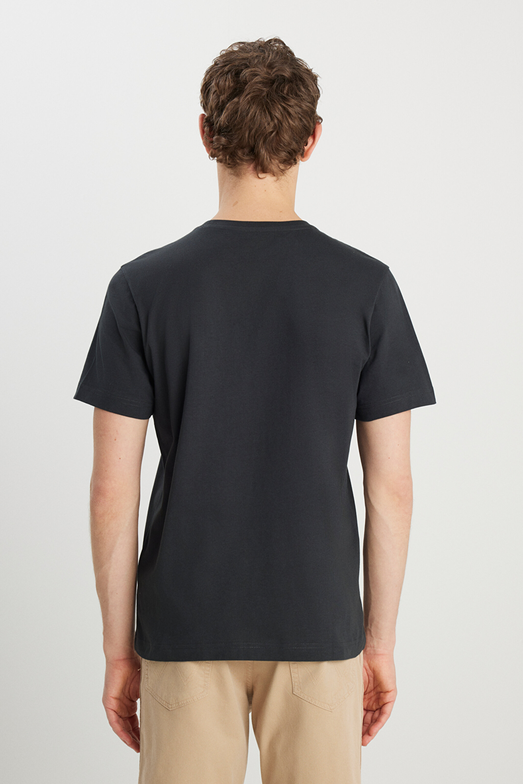 Regular Fit Normal Kesim %100 Pamuk Bisiklet Yaka Tişört - Faded Black-W7H4D3XV6 (görsel 5)