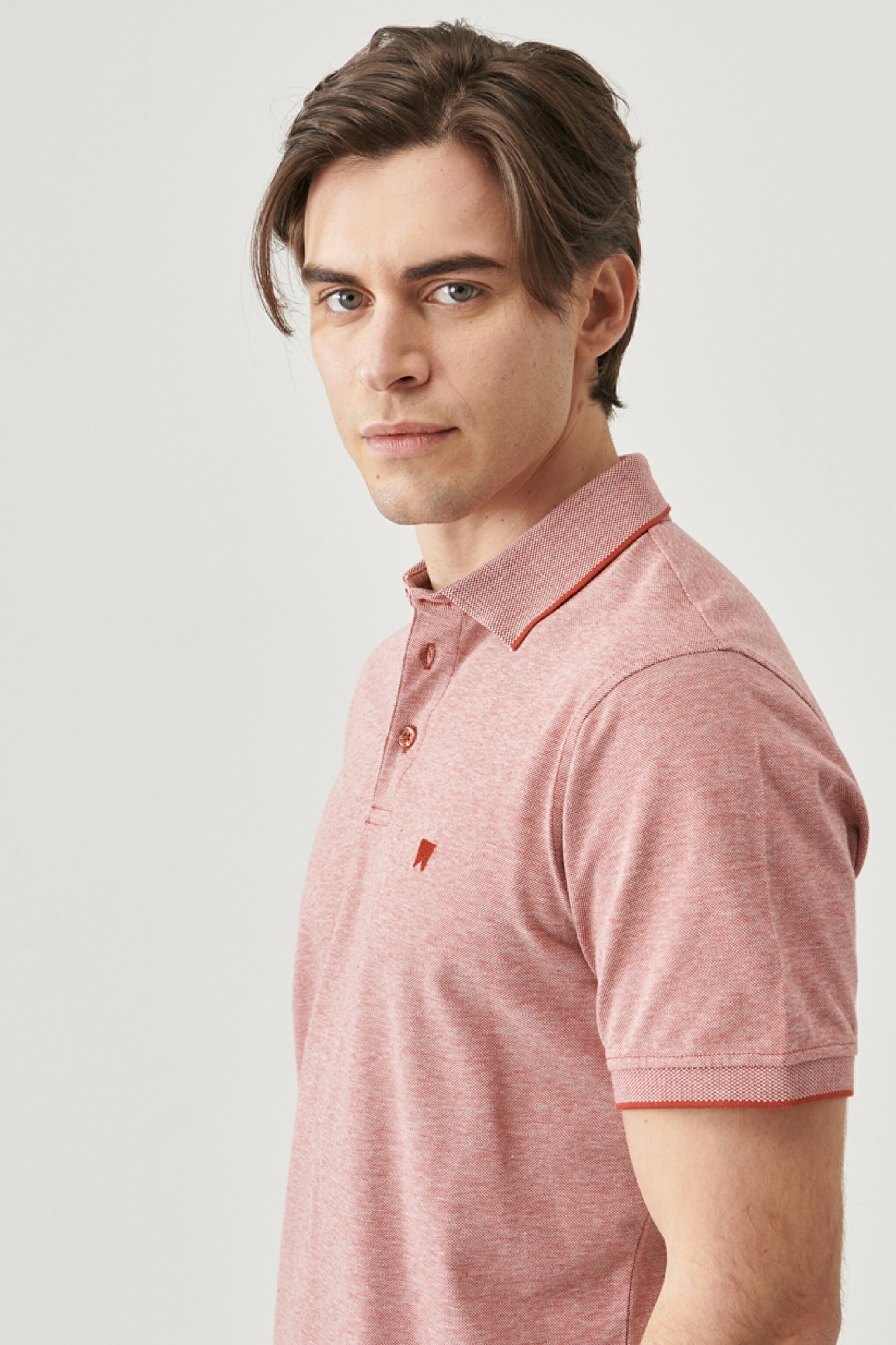Regular Fit Normal Kesim Pamuklu Polo Yaka Tişört - Etruscan Red-W7H7KER11 (görsel 4)