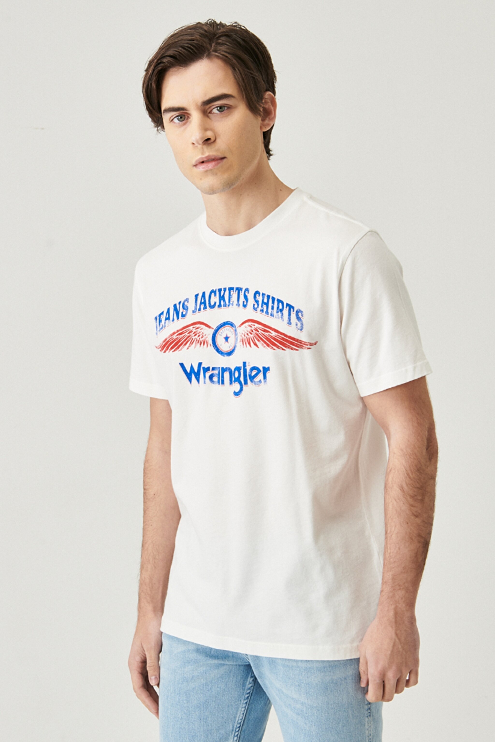 Regular Fit Normal Kesim %100 Pamuk Bisiklet Yaka Americana Tişört - Off White-W7J0D3737