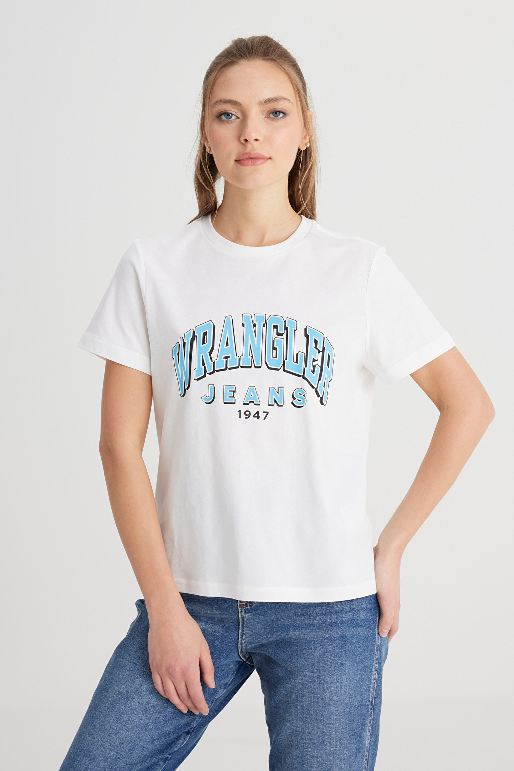 Regular Fit Normal Kesim Bisiklet Yaka %100 Pamuk Kırık Beyaz Tişört - Off White-W7N4205541102 (görsel 4)