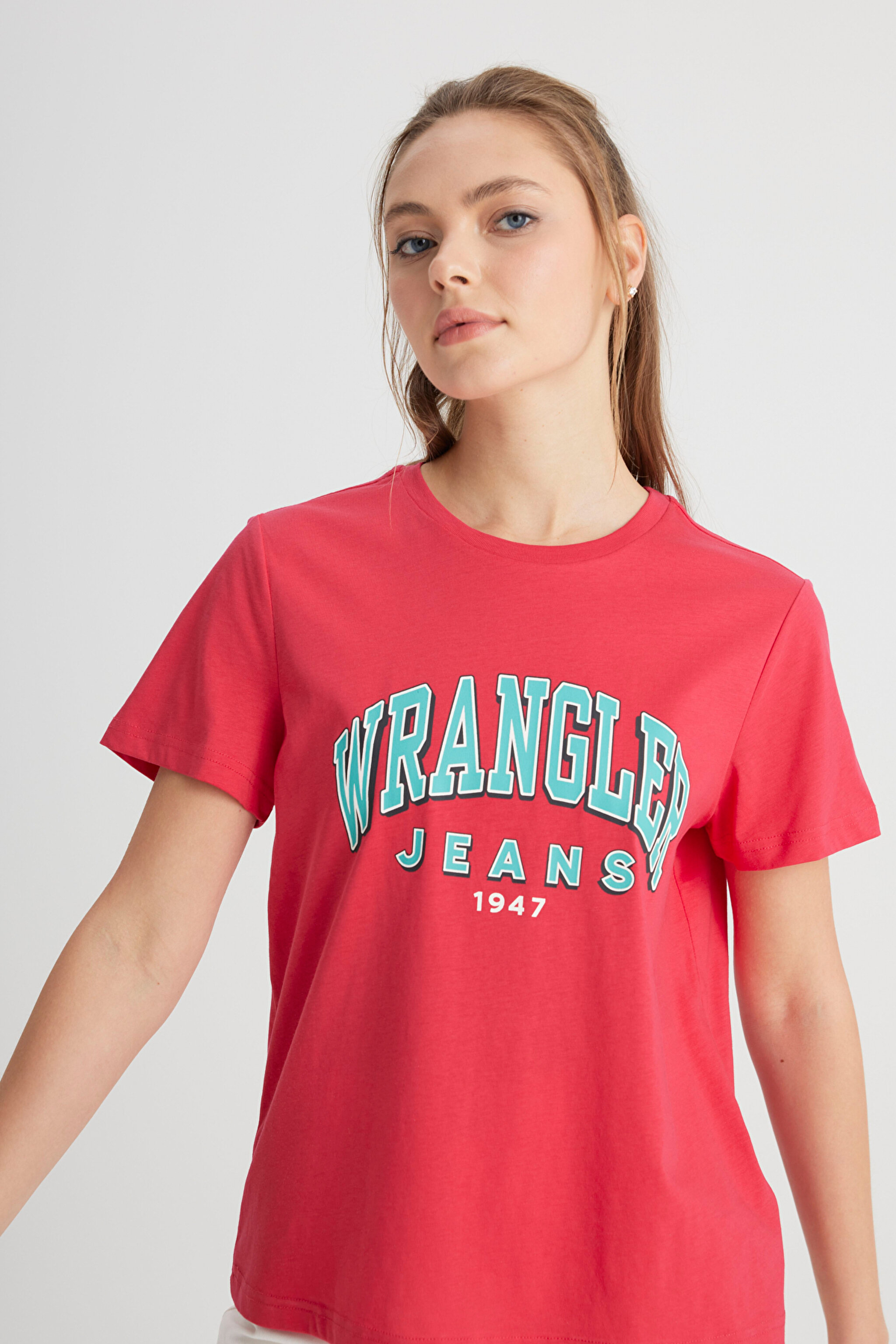 Regular Fit Normal Kesim Bisiklet Yaka %100 Pamuk Pembe Tişört - Pink-W7N4205541611 (görsel 2)