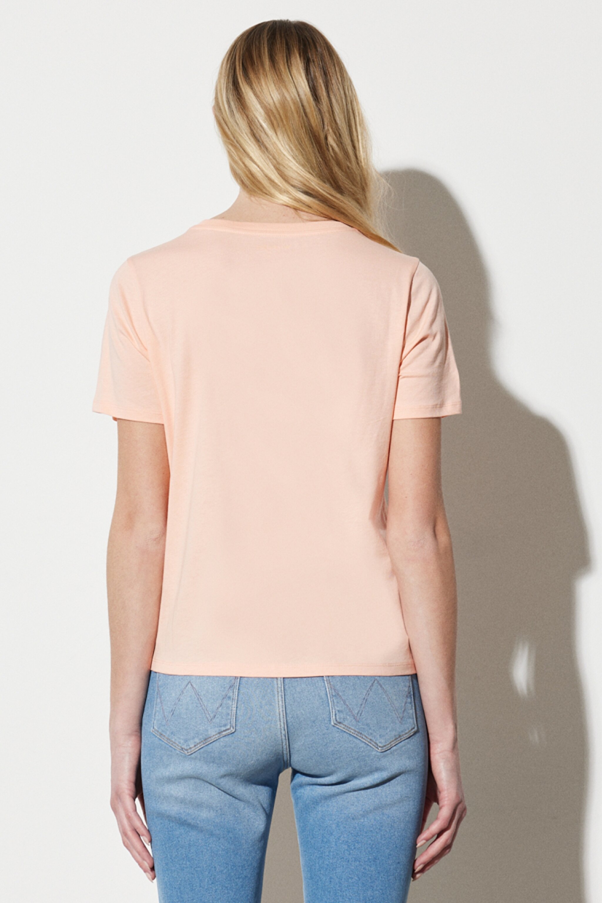Regular Fit Normal Kesim %100 Pamuk Bisiklet Yaka Tişört - Peach Melba-W7N4D3P60 (görsel 5)