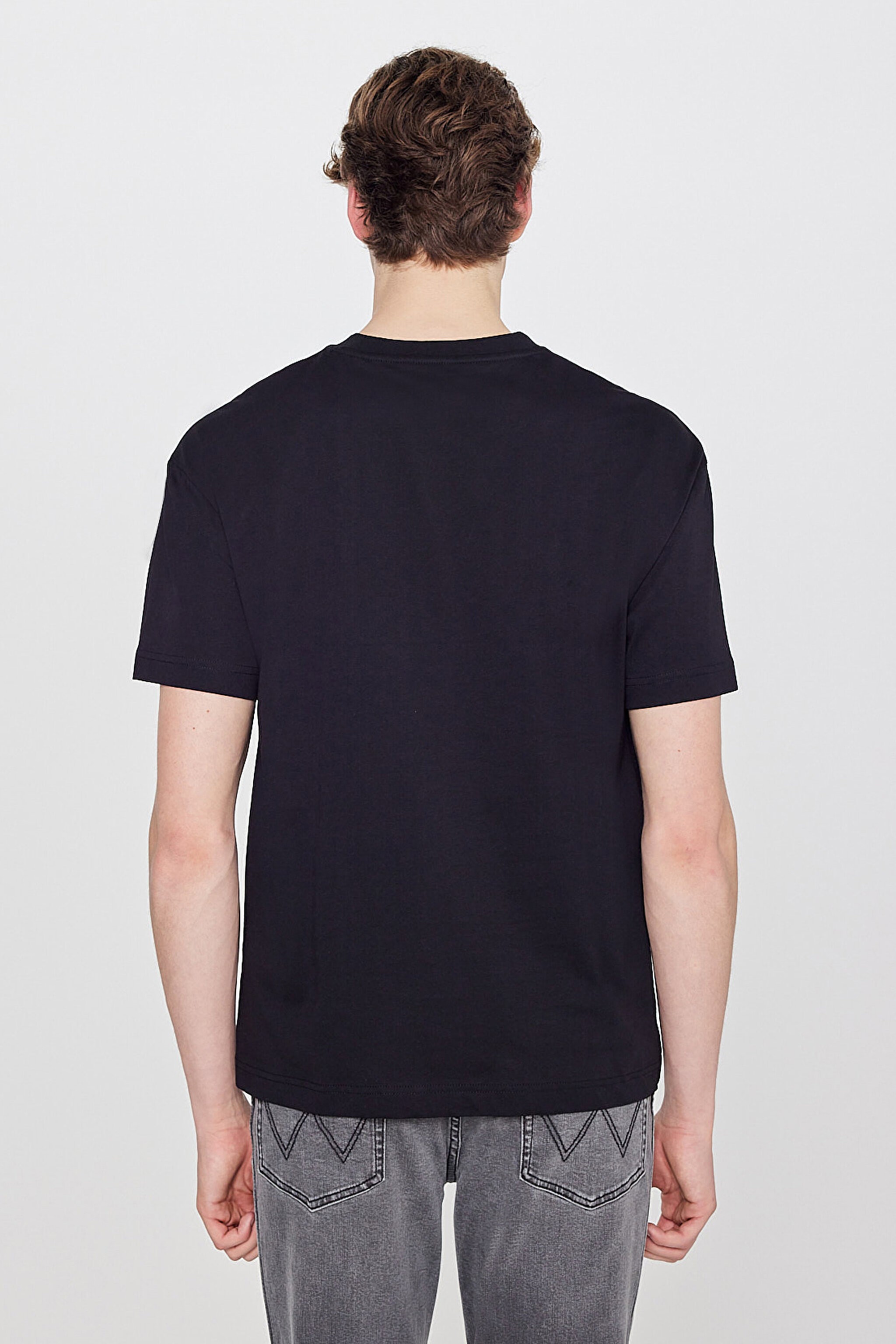 Regular Fit Normal Kesim Bisiklet Yaka %100 Pamuk Siyah Tişört - Black-W7NM203877001 (görsel 5)