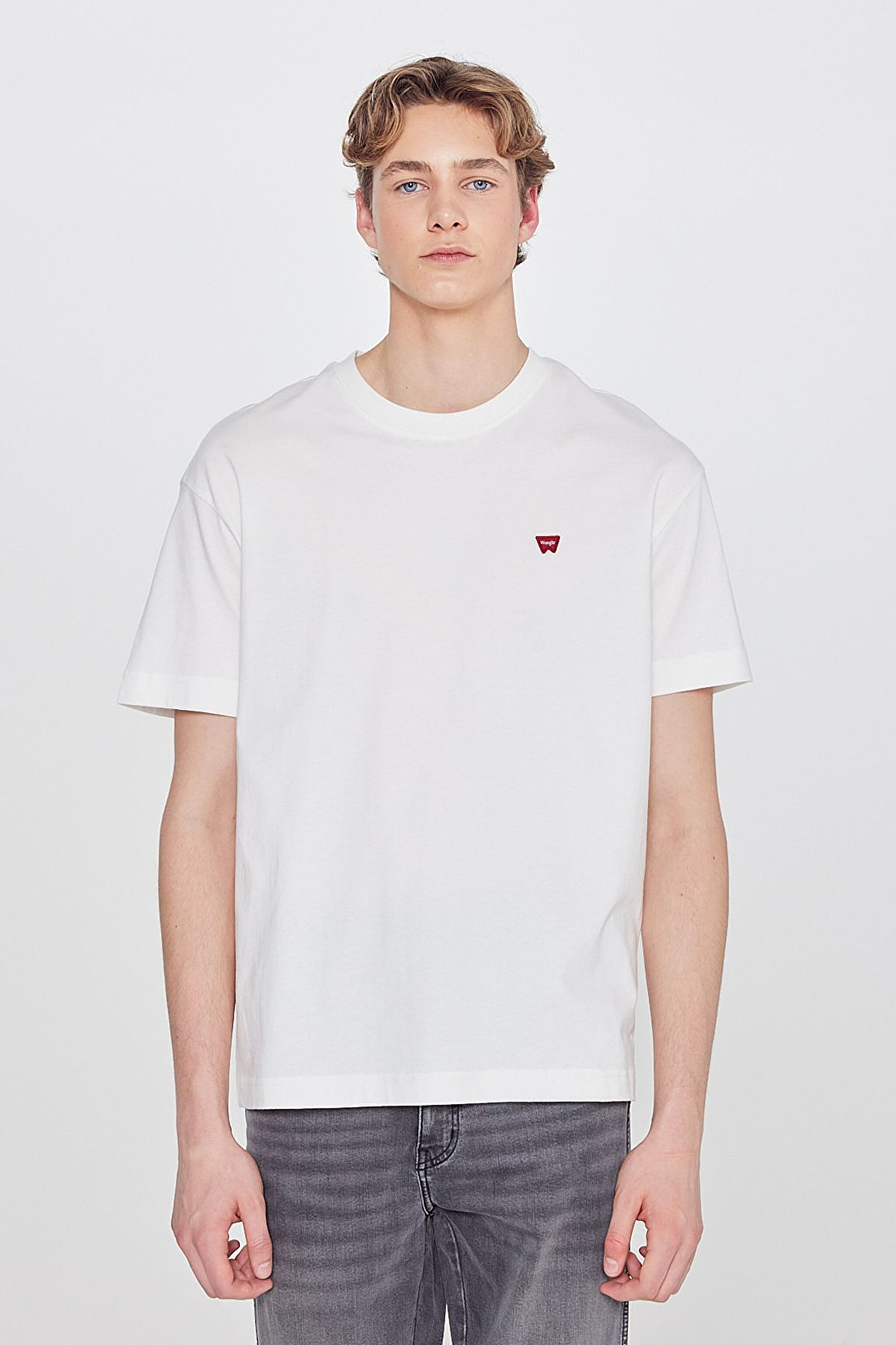 %100 Pamuk Relaxed Fit Rahat Kesim Bisiklet Yaka Logo Detaylı Tişört - Off White-W7NM203877102 (görsel 2)