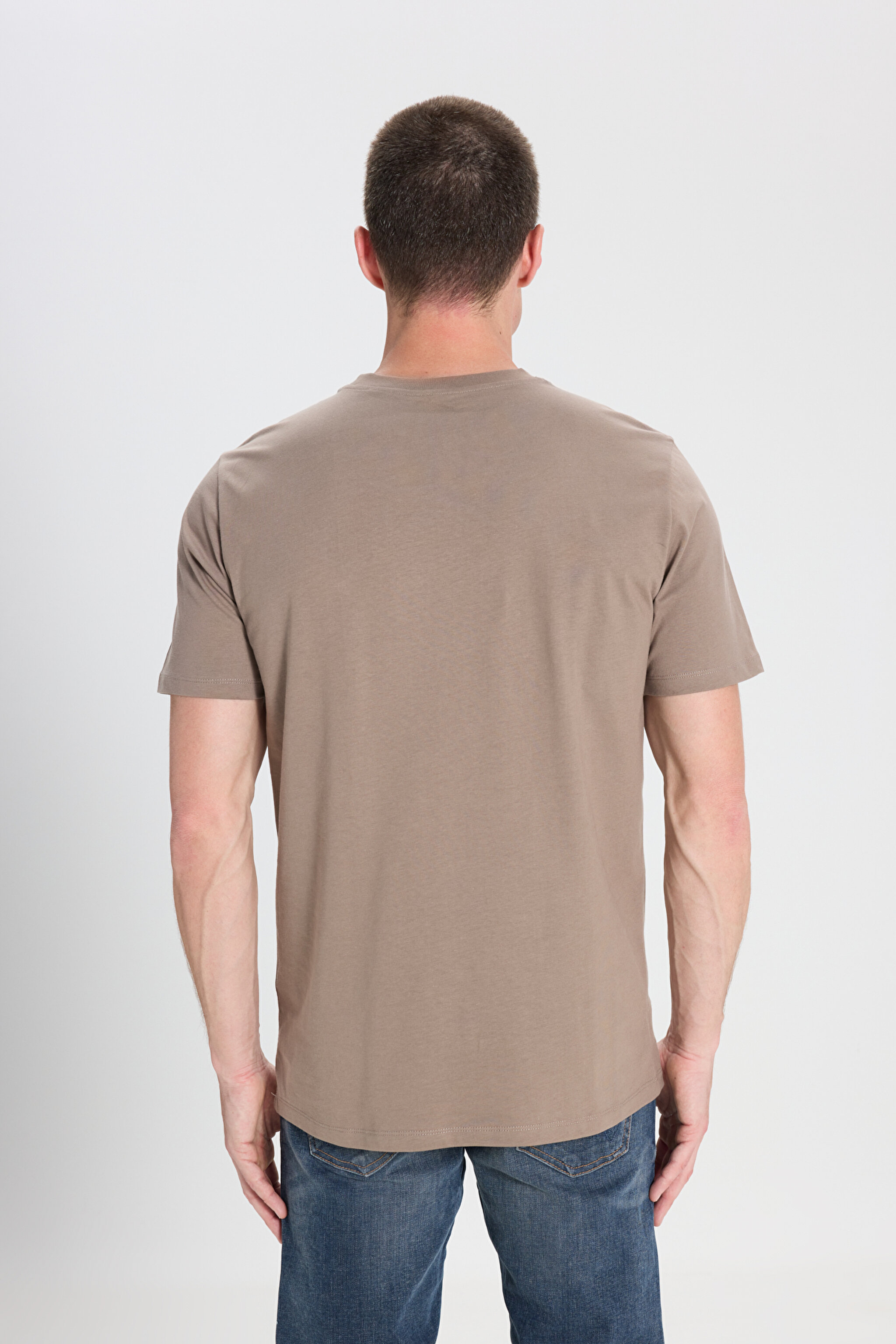 Regular Fit Normal Kesim Bisiklet Yaka %100 Pamuk Vizon Tişört - Vizon-W7NM203877208 (görsel 5)