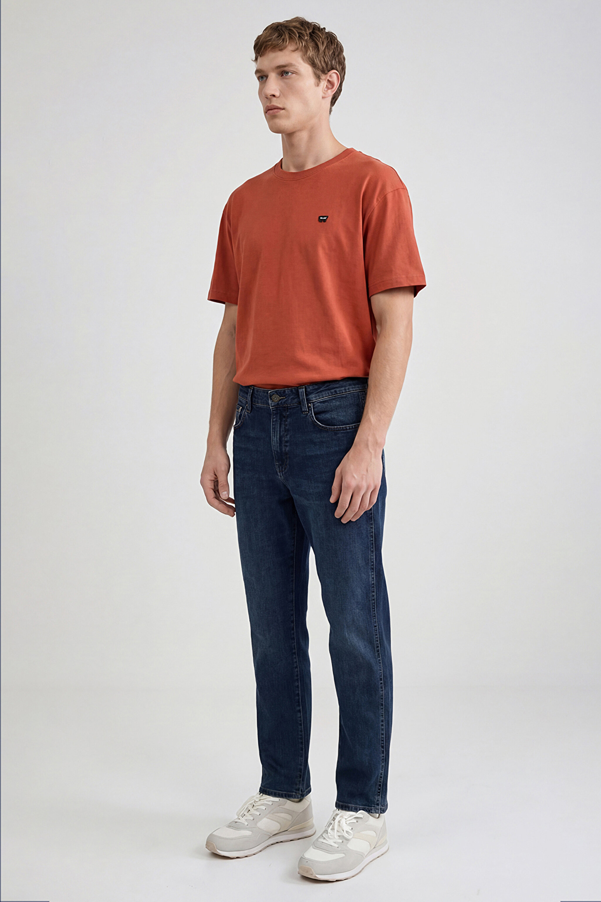 %100 Pamuk Relaxed Fit Rahat Kesim Bisiklet Yaka Tişört - Brick-W7NM203877222 (görsel 3)
