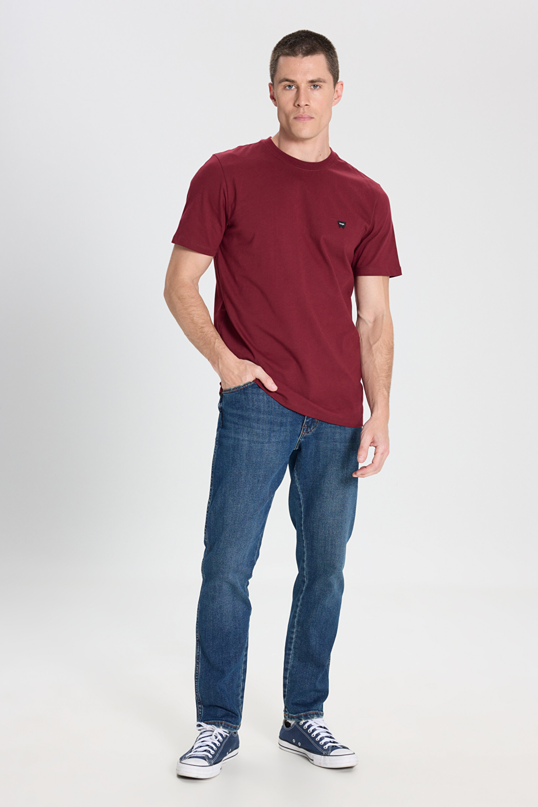 Regular Fit Normal Kesim Bisiklet Yaka %100 Pamuk Bordo Tişört - Claret Red-W7NM203877606 (görsel 3)