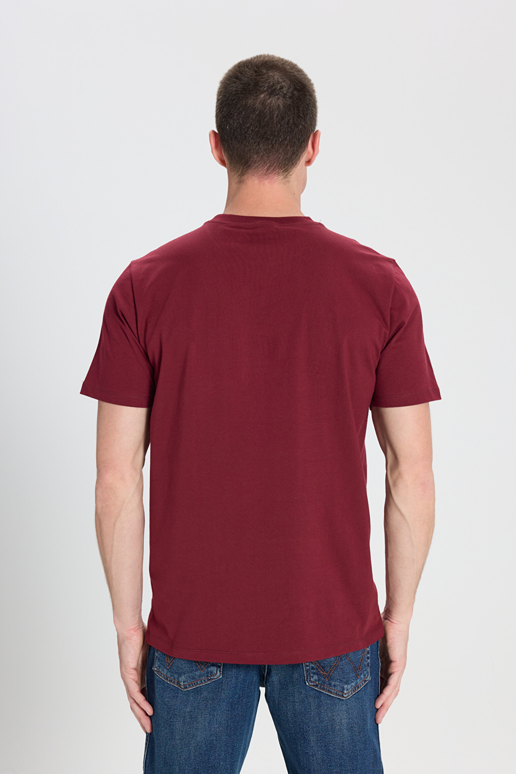 Regular Fit Normal Kesim Bisiklet Yaka %100 Pamuk Bordo Tişört - Claret Red-W7NM203877606 (görsel 5)