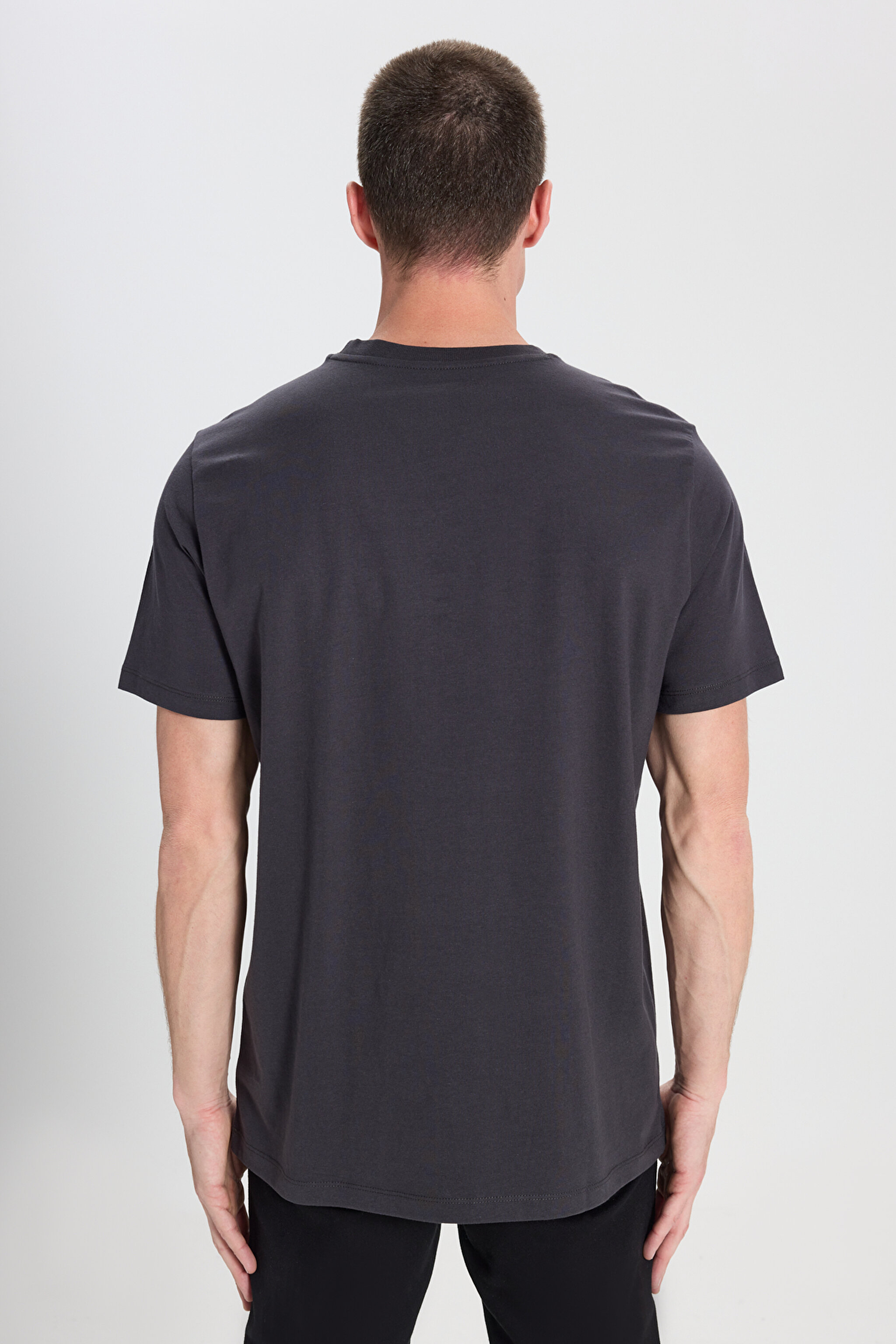 Regular Fit Normal Kesim Bisiklet Yaka %100 Pamuk Siyah Tişört - Faded Black-W7NM203877M39 (görsel 5)