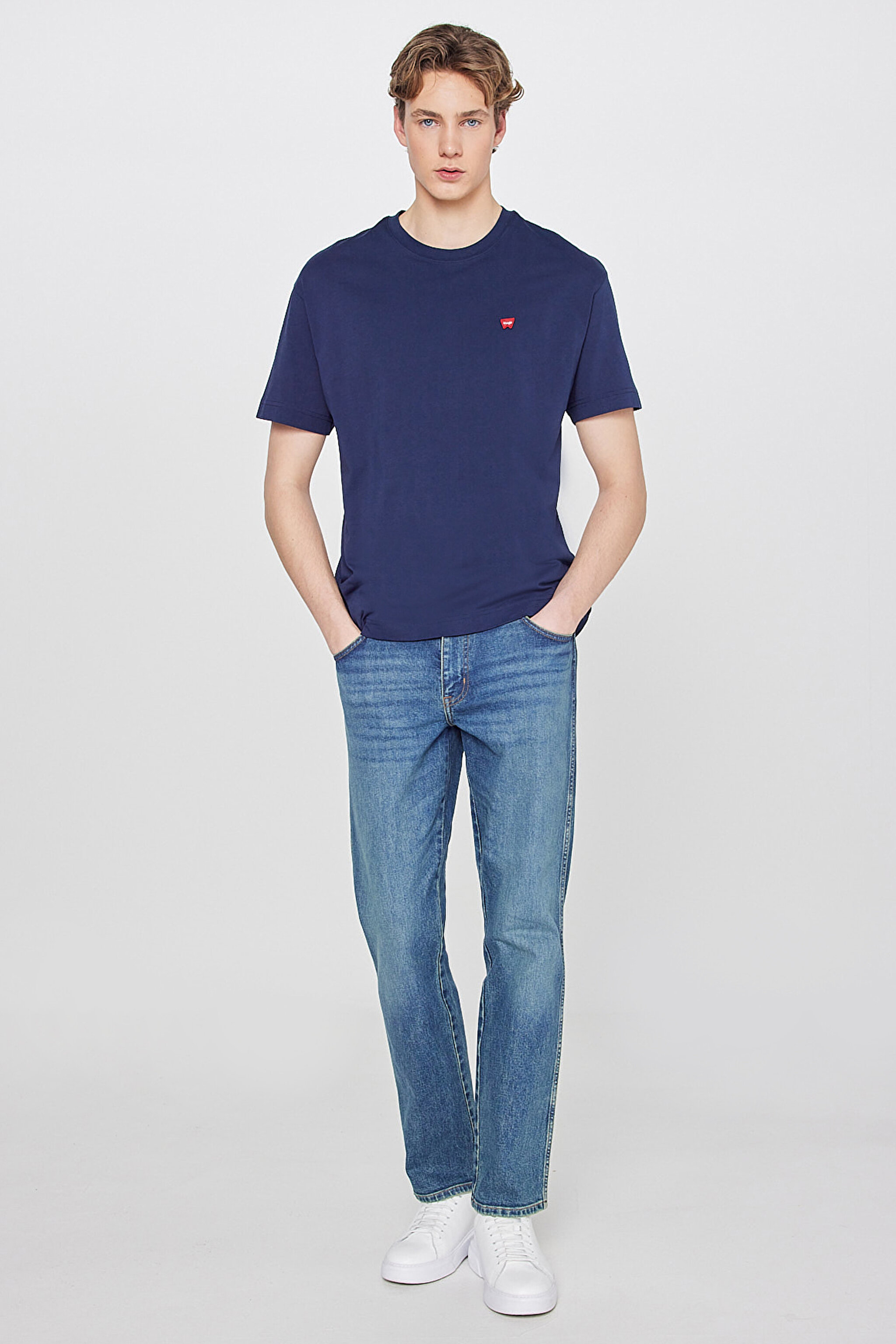 Relaxed Fit Rahat Kesim Bisiklet Yaka %100 Pamuk Tişört - Navy-W7NM203877W72 (görsel 3)