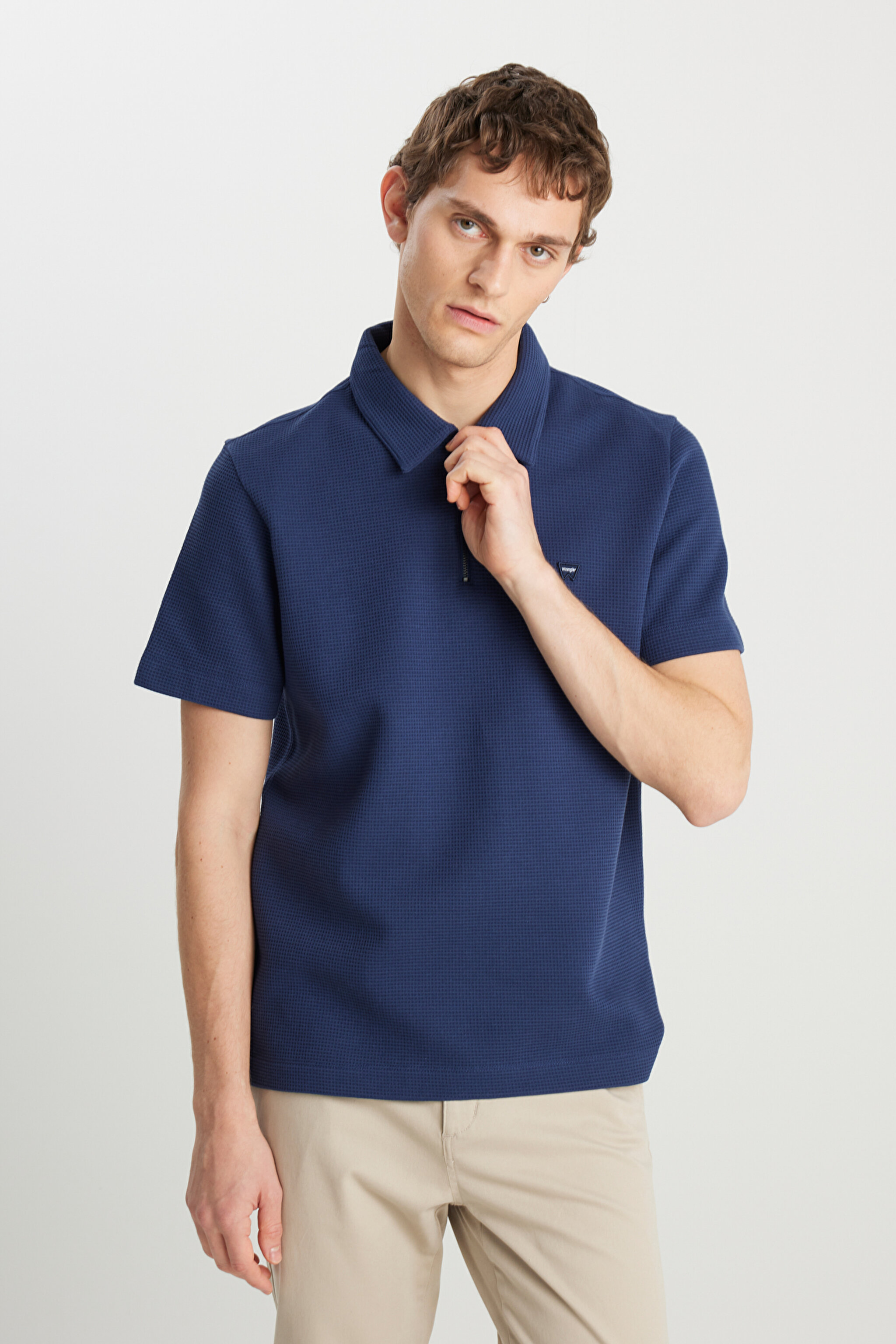 %100 Pamuk Regular Fit Normal Kesim Fermuar Detaylı Lacivert Polo Tişört