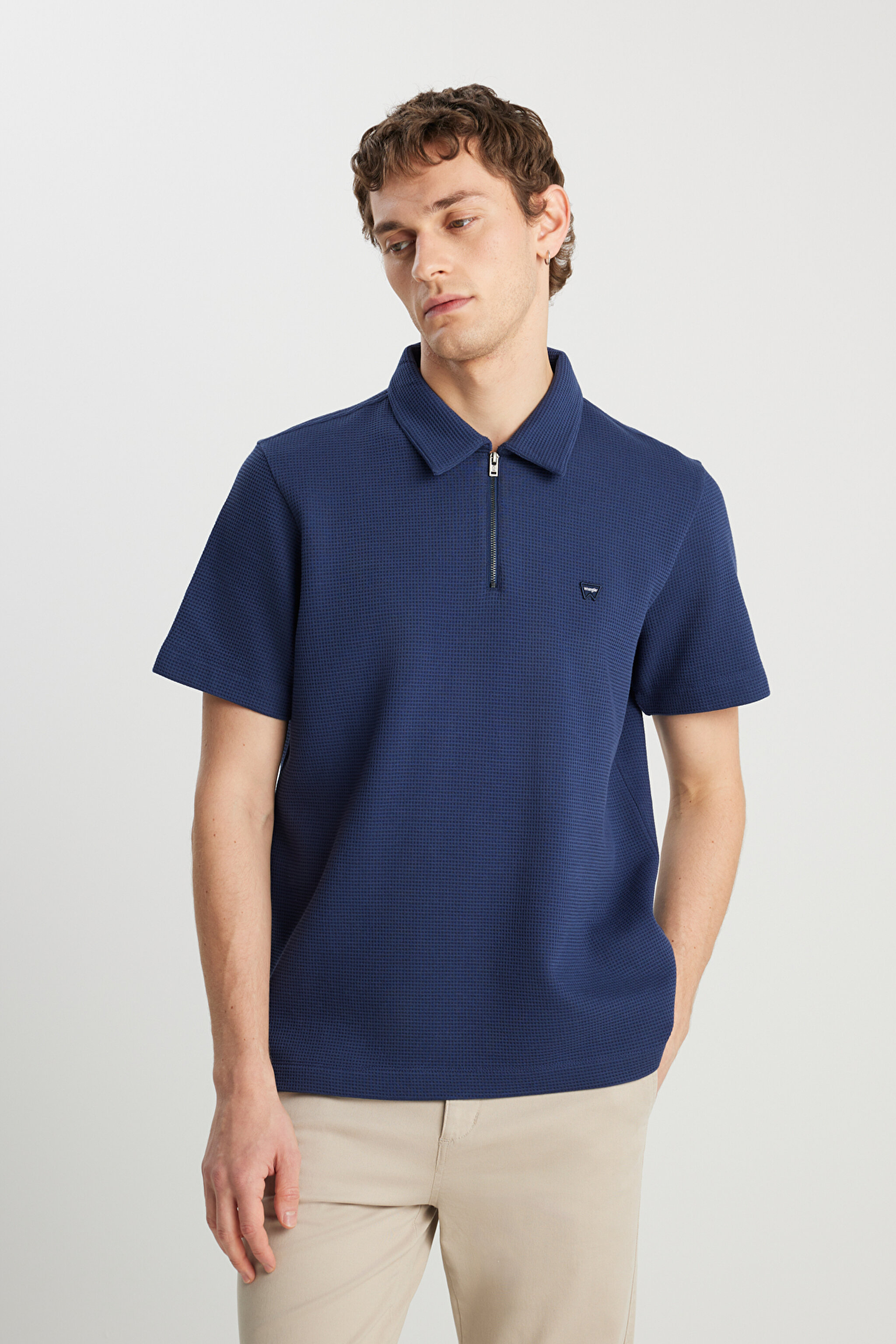 %100 Pamuk Regular Fit Normal Kesim Fermuar Detaylı Lacivert Polo Tişört - Navy-W7NQ205286410 (görsel 2)