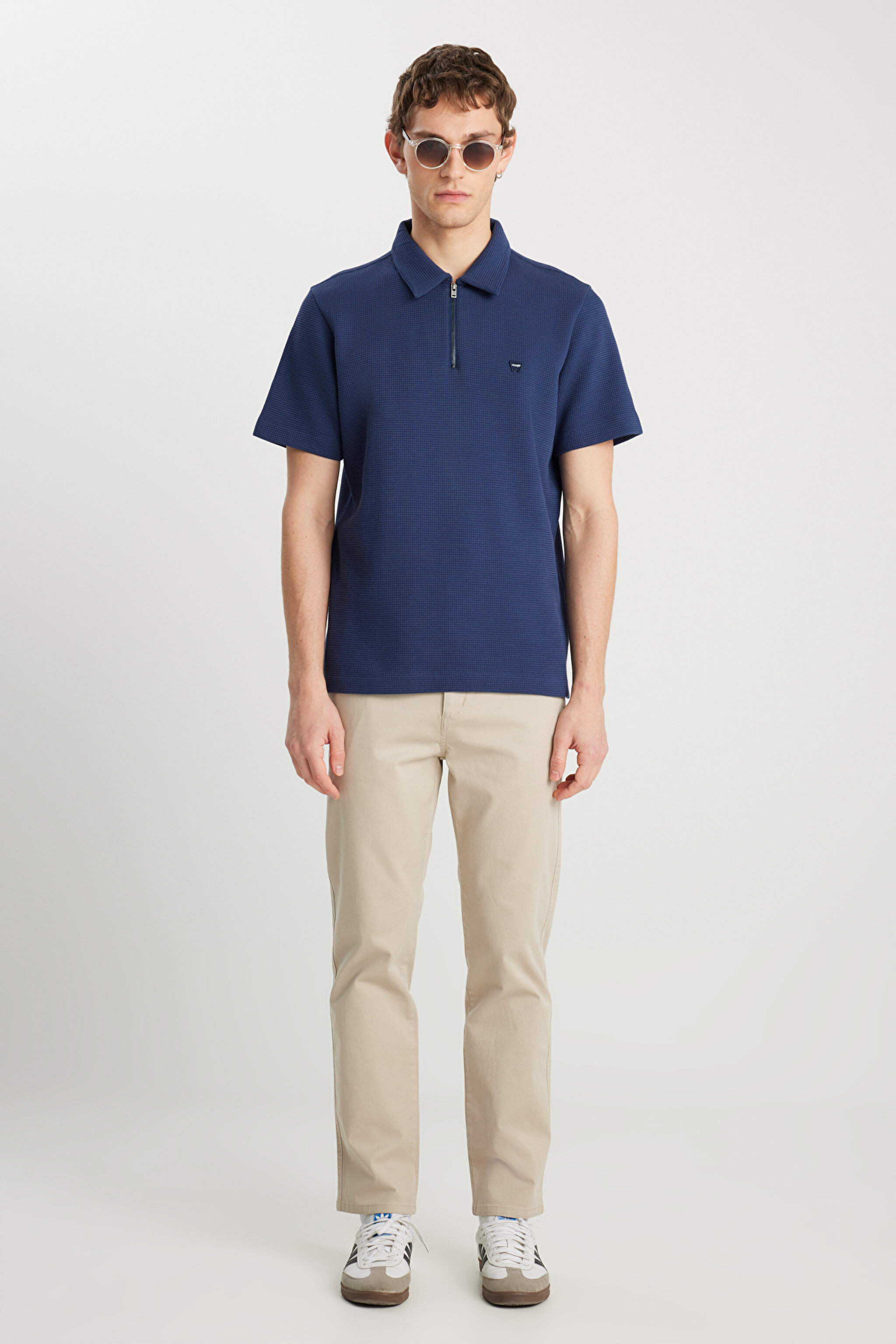 %100 Pamuk Regular Fit Normal Kesim Fermuar Detaylı Lacivert Polo Tişört - Navy-W7NQ205286410 (görsel 3)