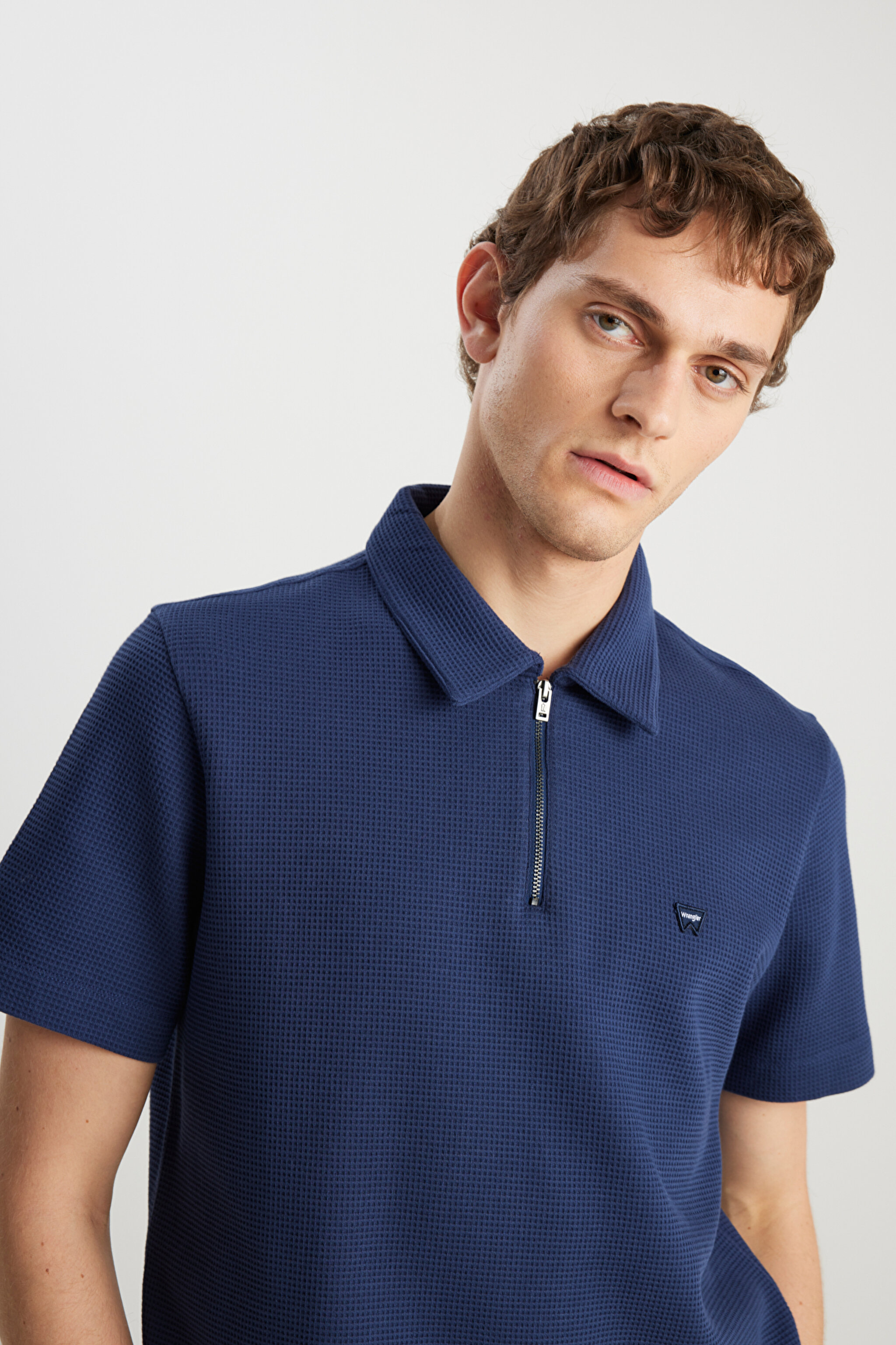 %100 Pamuk Regular Fit Normal Kesim Fermuar Detaylı Lacivert Polo Tişört - Navy-W7NQ205286410 (görsel 4)