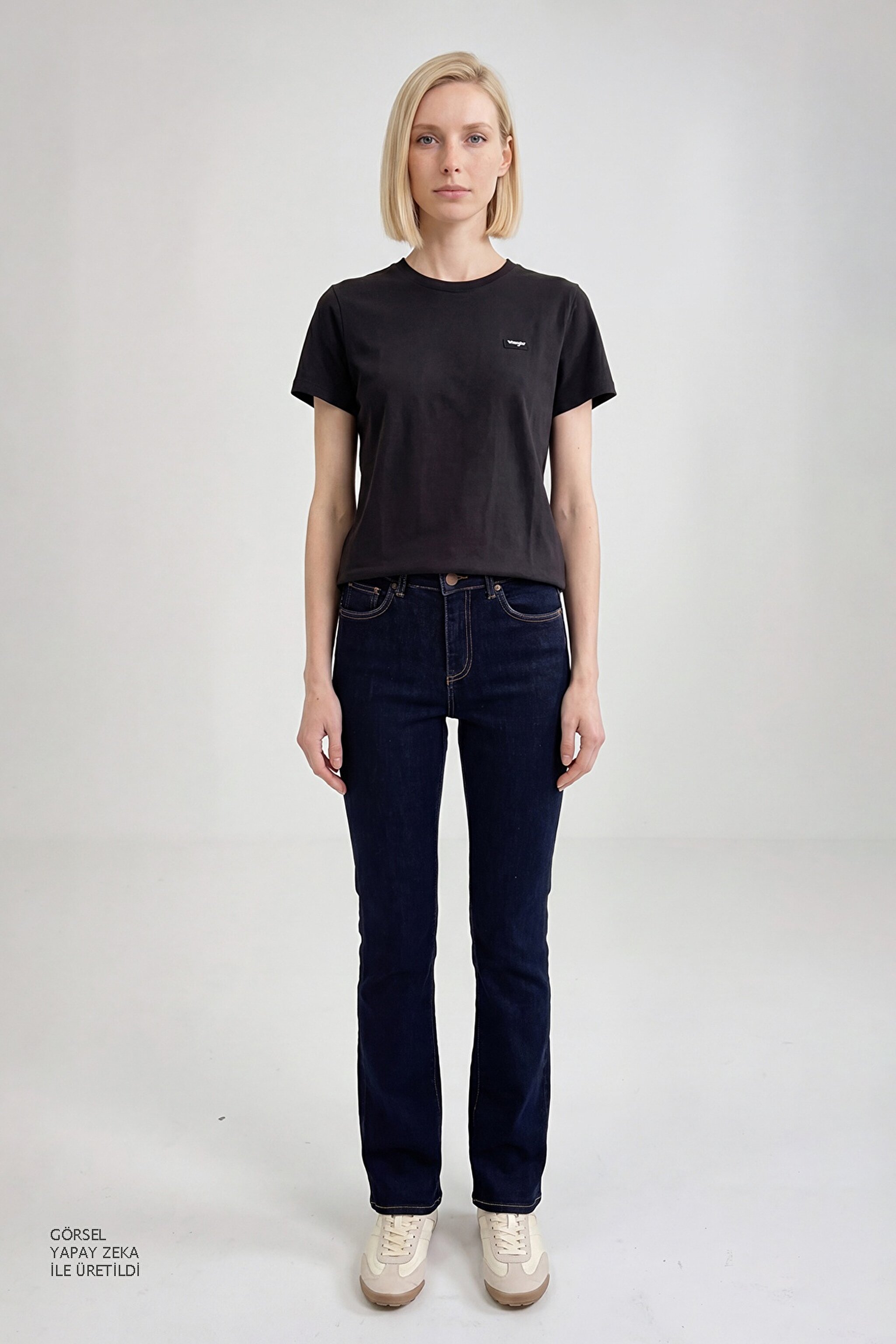 %100 Pamuk Regular Fit Normal Kesim Bisiklet Yaka Patch Logo Siyah Tişört - Black-W7Q05920936 (görsel 3)
