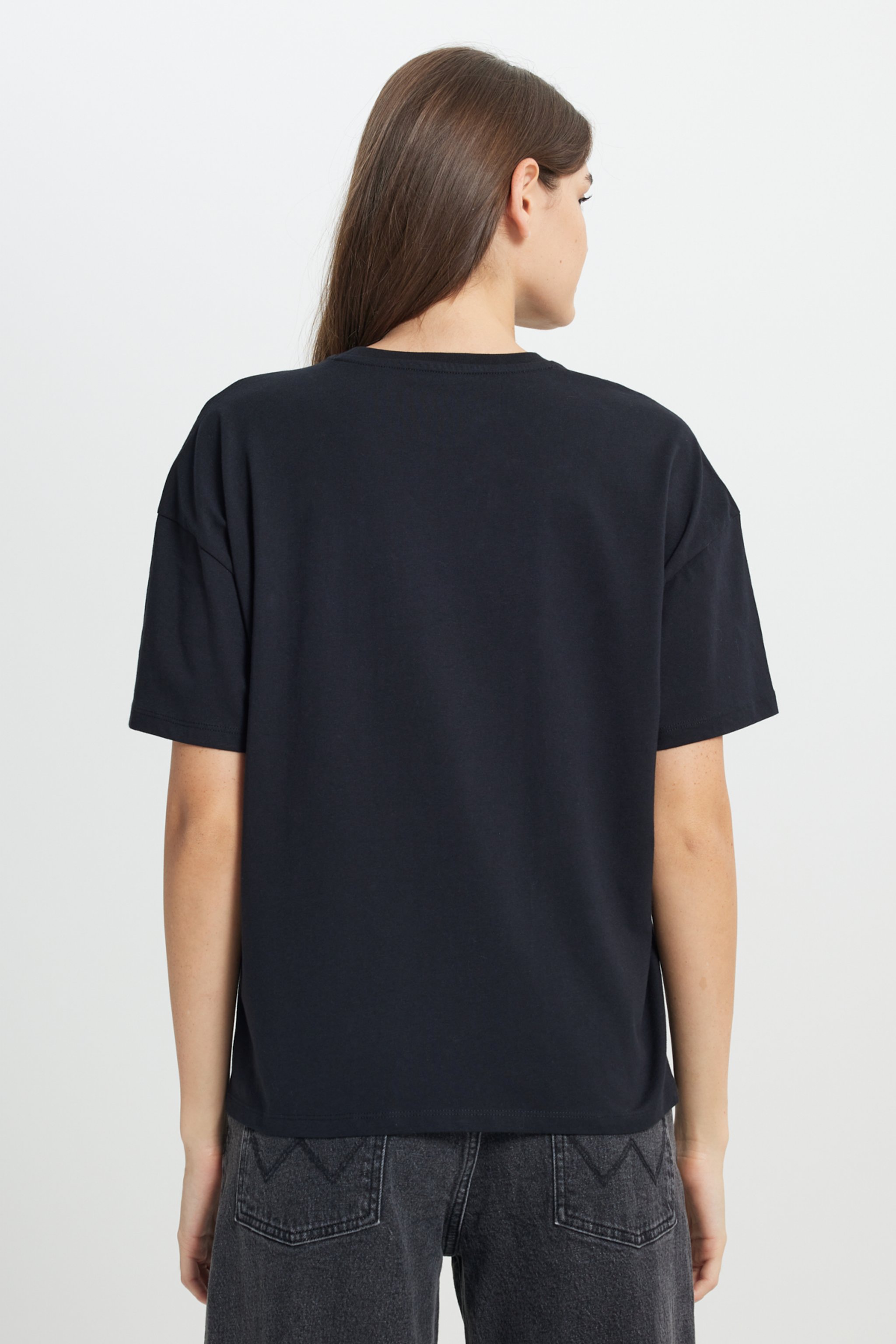 Regular Fit Normal Kesim Bisiklet Yaka %100 Pamuk Siyah Tişört - Black-W7R4EE001 (görsel 5)