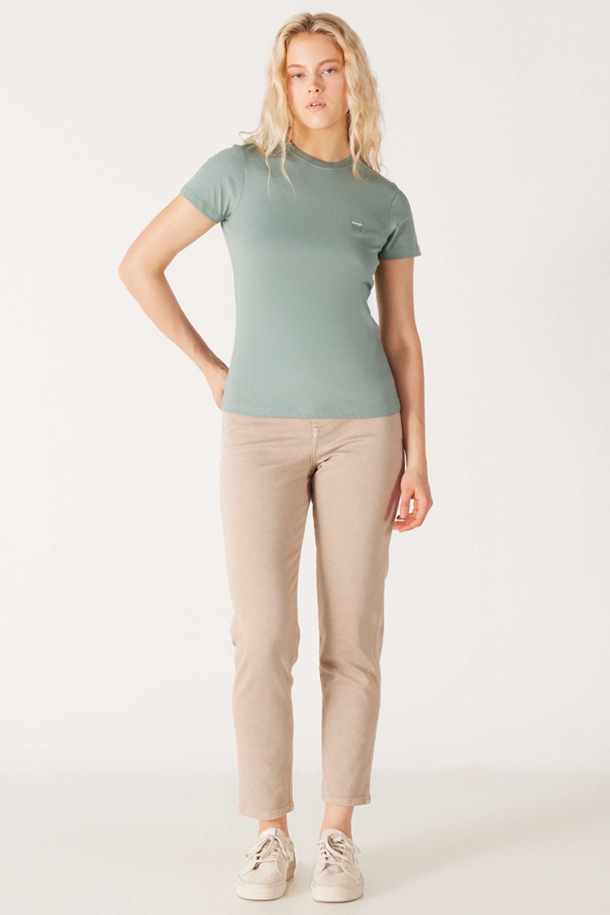 Slim Fit Dar Kesim %100 Pamuk Bisiklet Yaka Yeşil Tişört - Light Matcha-W7R4EEG62 (görsel 6)