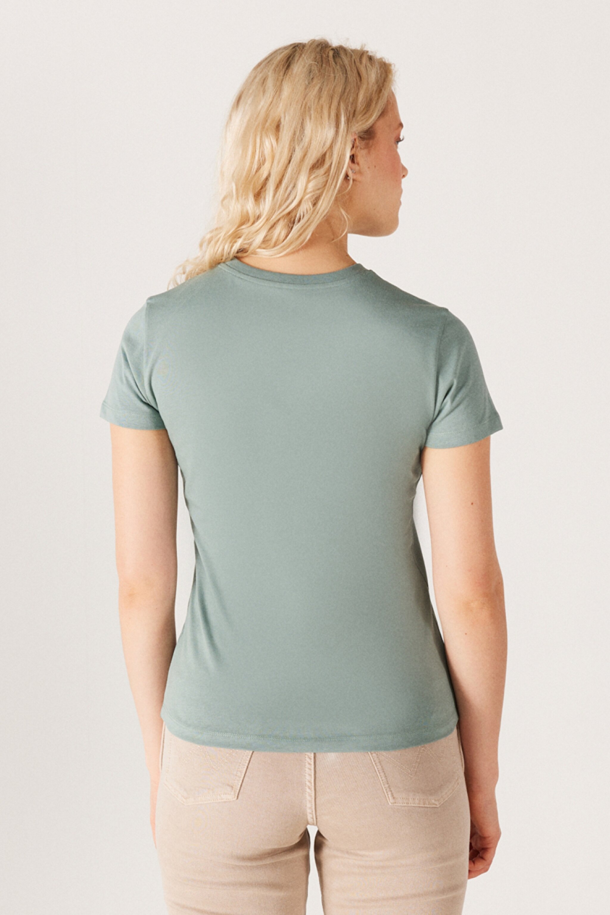 Slim Fit Dar Kesim %100 Pamuk Bisiklet Yaka Yeşil Tişört - Light Matcha-W7R4EEG62 (görsel 7)