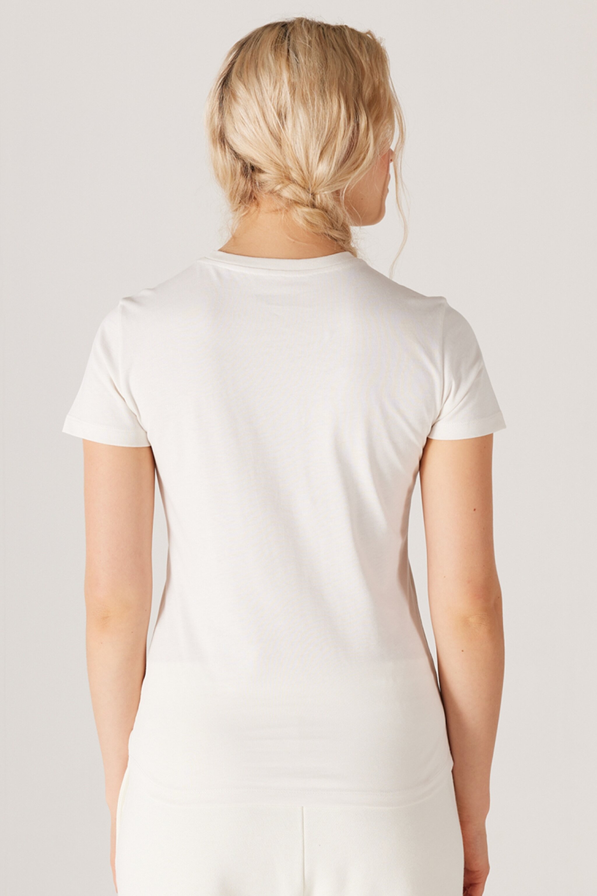 Slim Fit Dar Kesim %100 Pamuk Bisiklet Kırık Beyaz Tişört - Worn White-W7R4EEW02 (görsel 6)