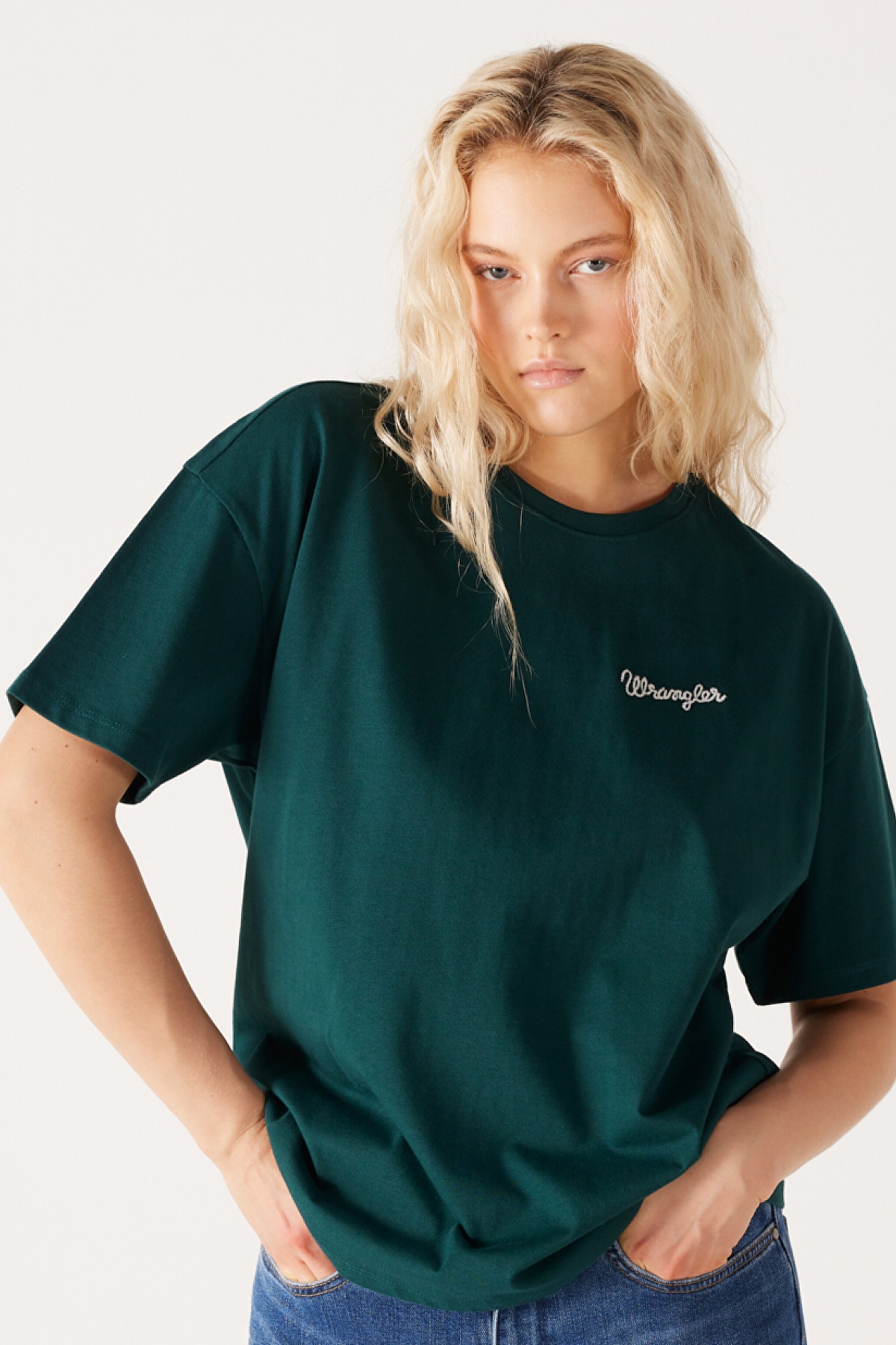 Loose Fit Rahat Kesim %100 Pamuk Bisiklet Yaka Yeşil Tişört - Dark Matcha-W7R9EEG61 (görsel 2)