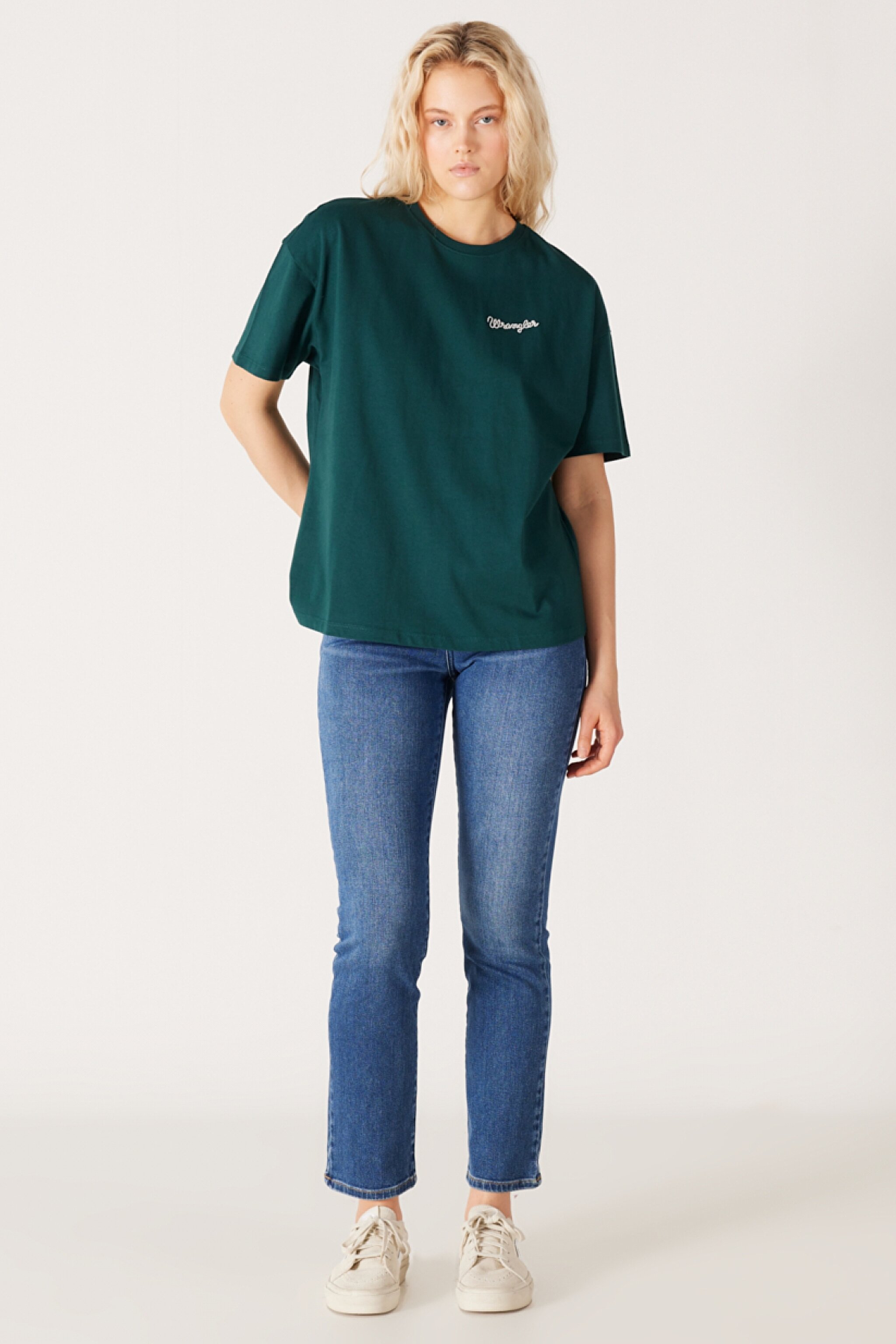 Loose Fit Rahat Kesim %100 Pamuk Bisiklet Yaka Yeşil Tişört - Dark Matcha-W7R9EEG61 (görsel 4)