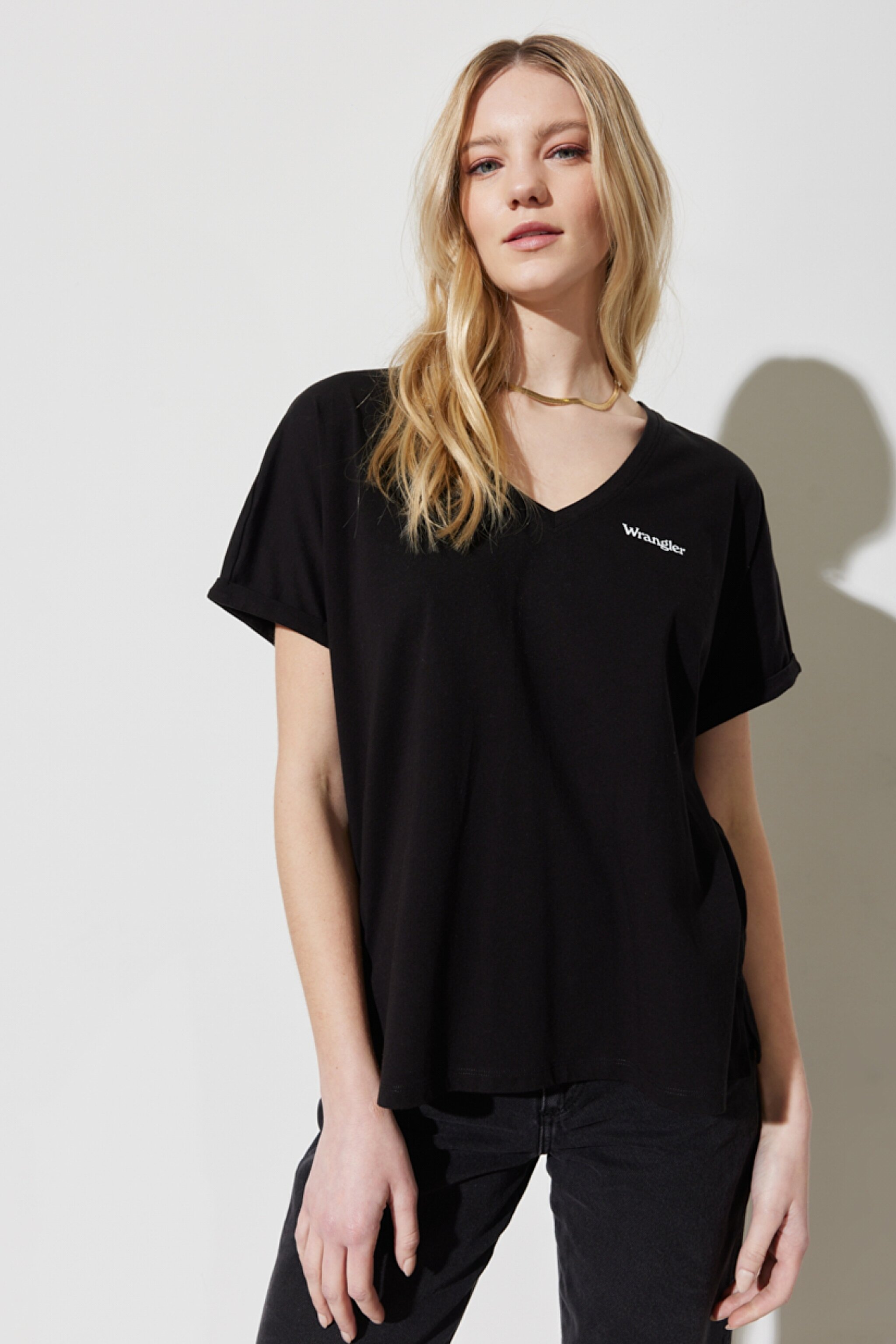 Regular Fit Normal Kesim %100 Pamuk V Yaka Siyah Tişört - Black-W7XKEV100