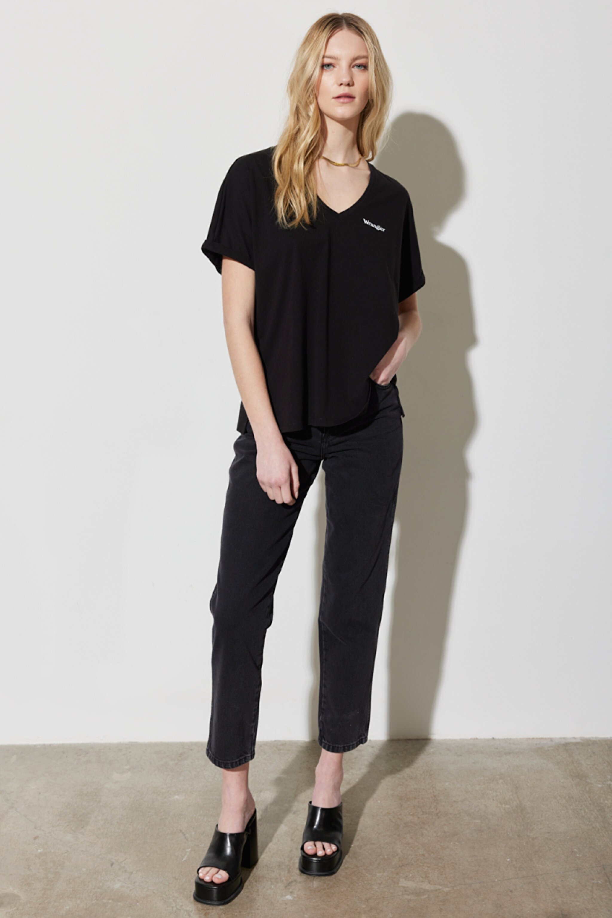 Regular Fit Normal Kesim %100 Pamuk V Yaka Siyah Tişört - Black-W7XKEV100 (görsel 4)