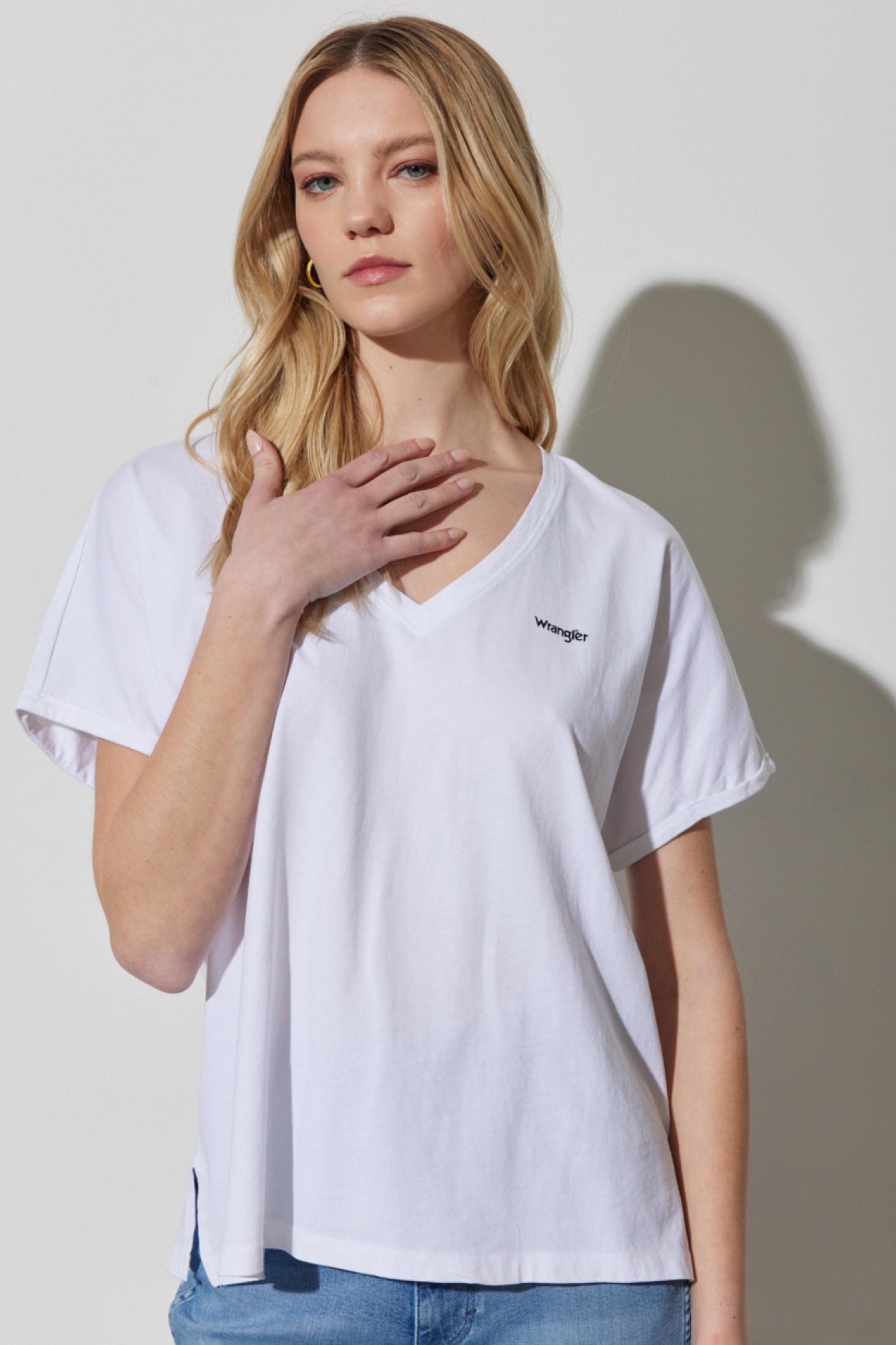 Regular Fit Normal Kesim %100 Pamuk V Yaka Beyaz Tişört - White-W7XKEV12 (görsel 2)
