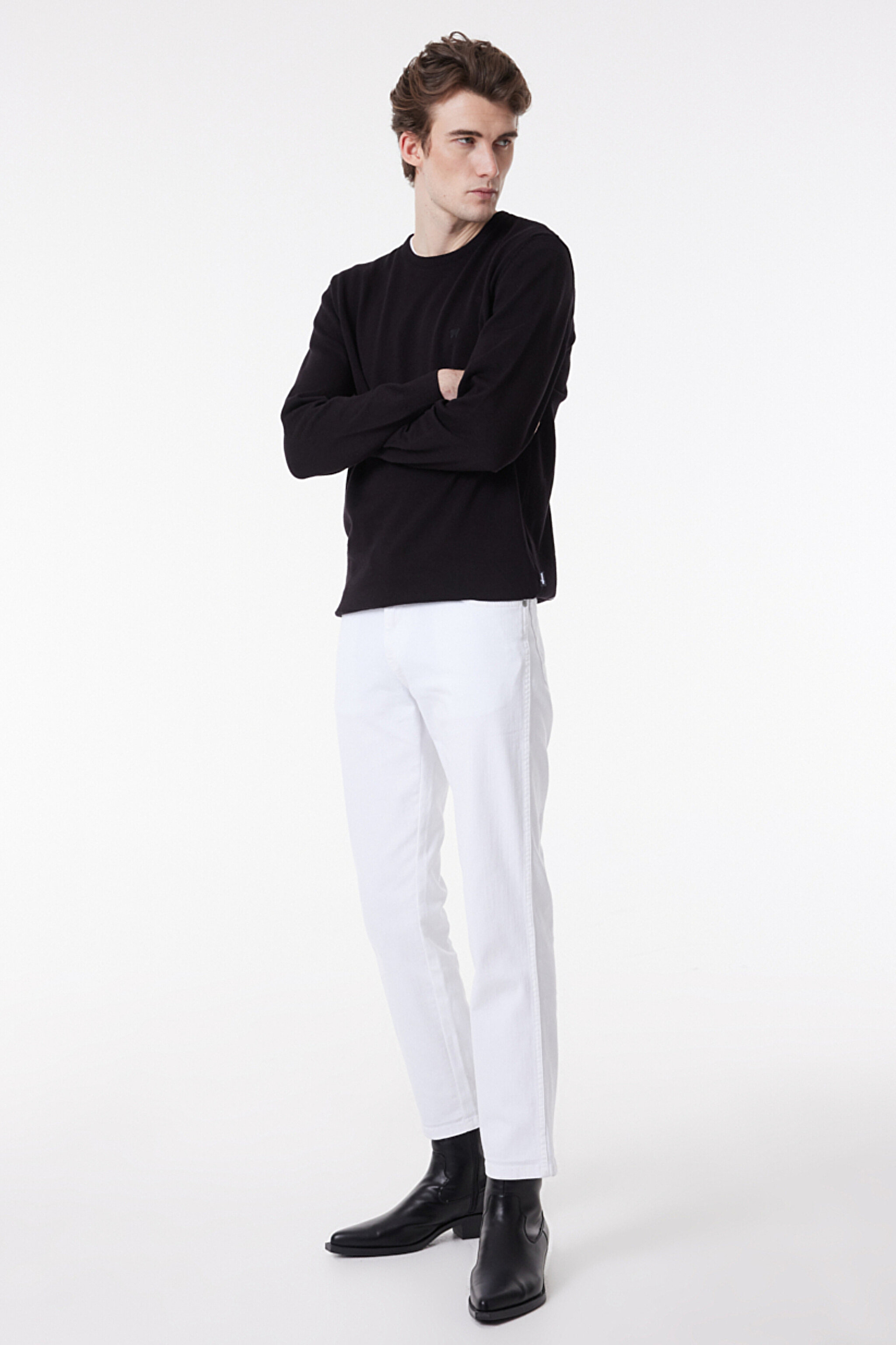 Regular Fit Normal Kesim Sıfır Yaka Triko - Black-W8A02P100 (görsel 2)