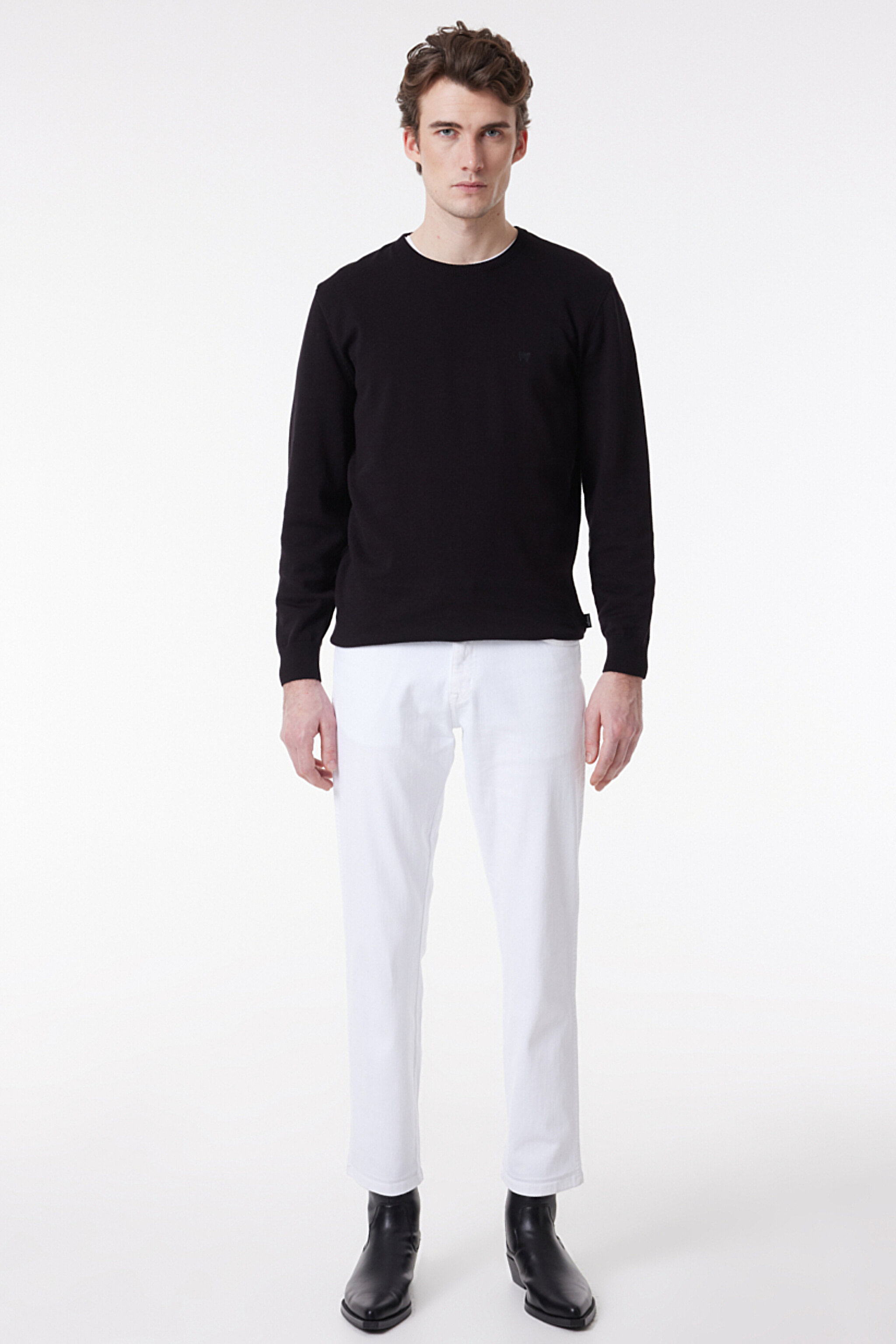 Regular Fit Normal Kesim Sıfır Yaka Triko - Black-W8A02P100 (görsel 3)