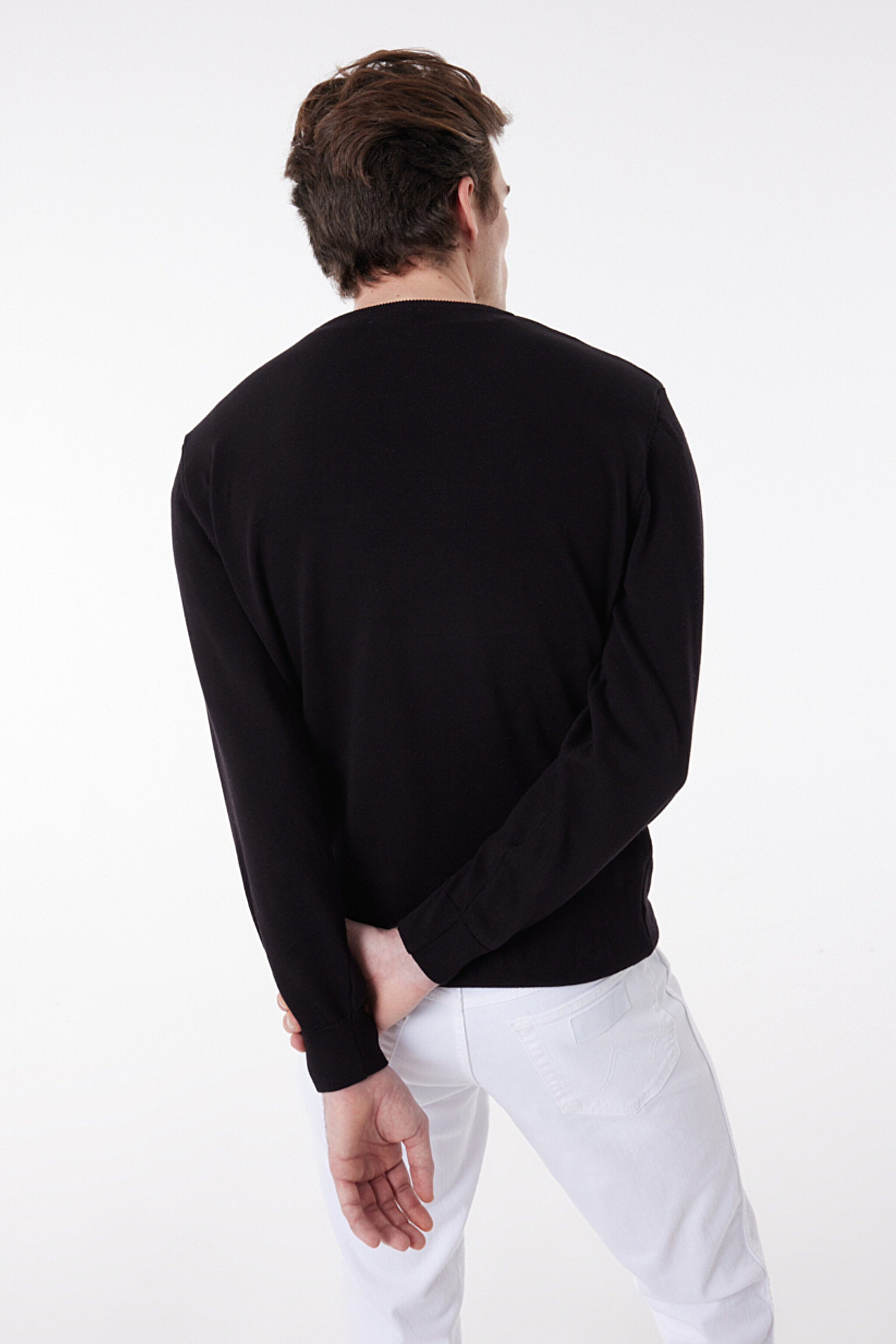 Regular Fit Normal Kesim Sıfır Yaka Triko - Black-W8A02P100 (görsel 6)