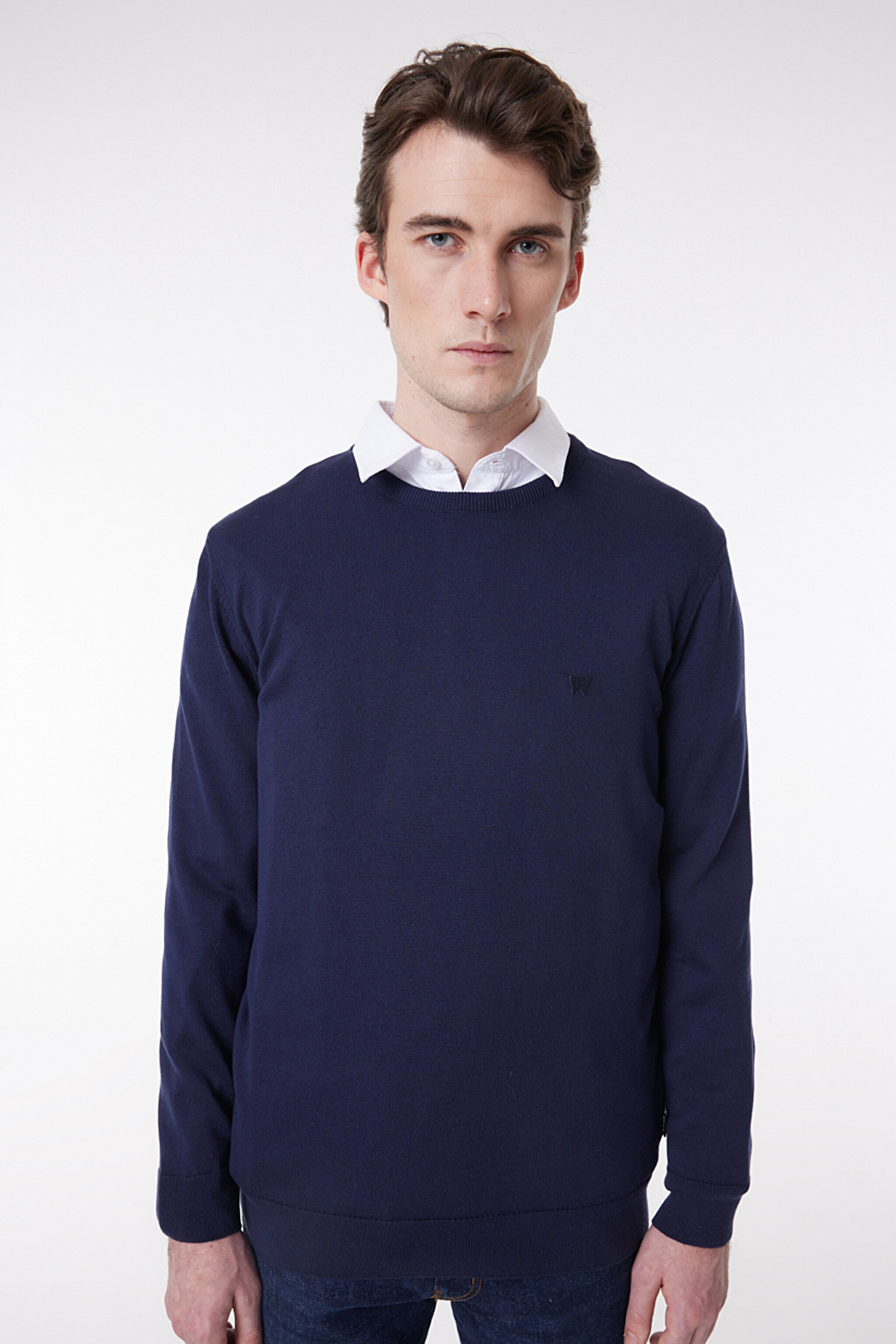Regular Fit Normal Kesim Sıfır Yaka Triko - Navy-W8A02P114