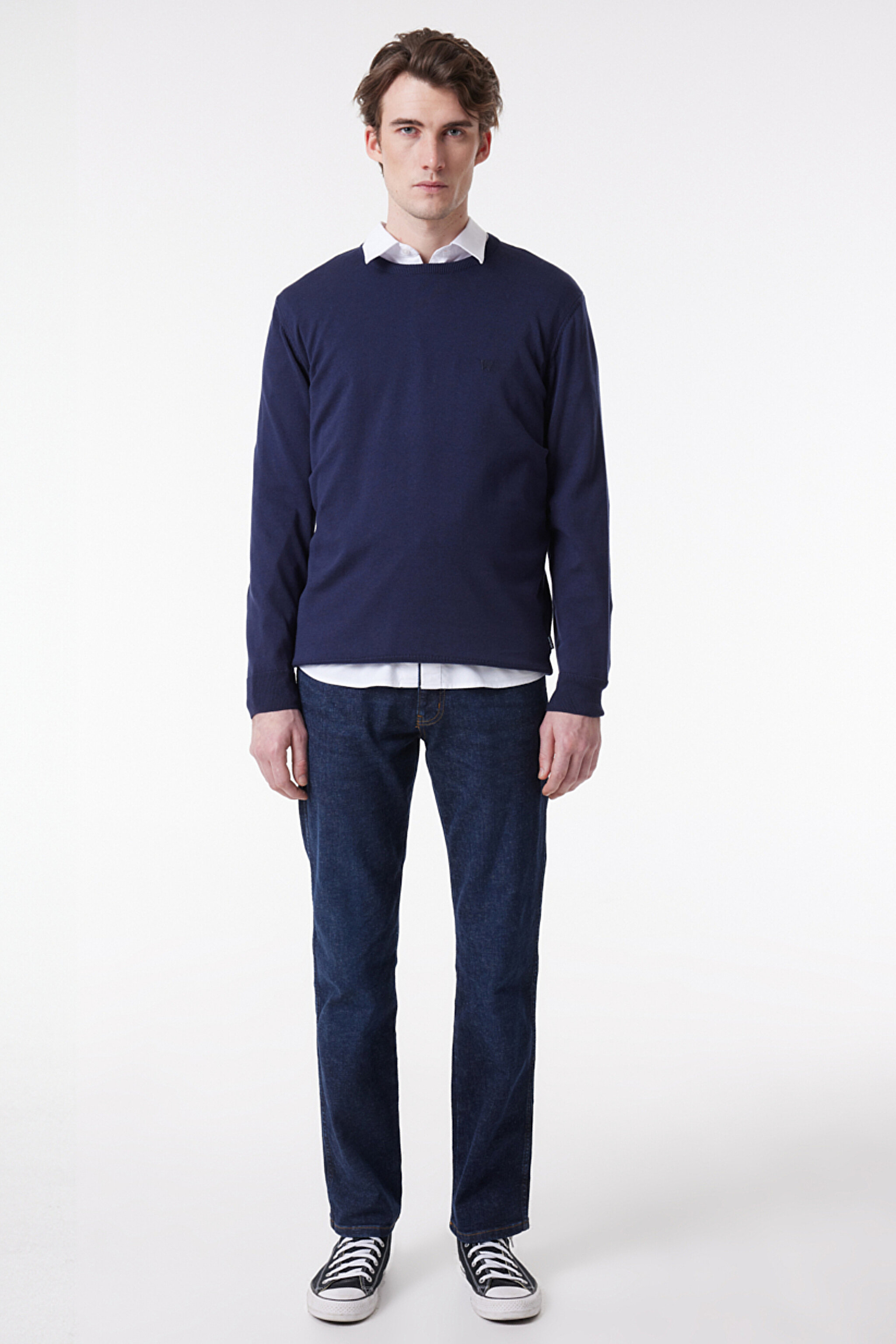 Regular Fit Normal Kesim Sıfır Yaka Triko - Navy-W8A02P114 (görsel 4)