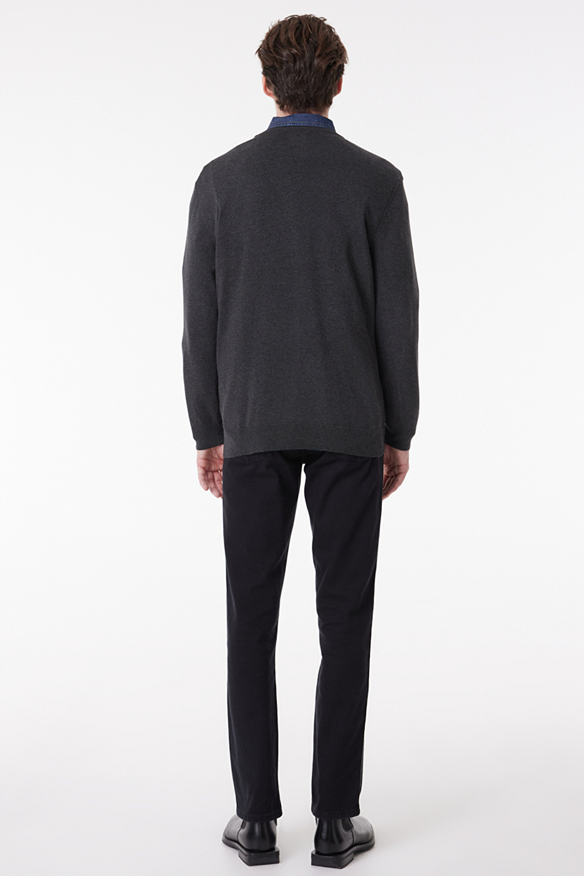 Regular Fit Normal Kesim Sıfır Yaka Triko - Gray Melange-W8A02PX06 (görsel 5)