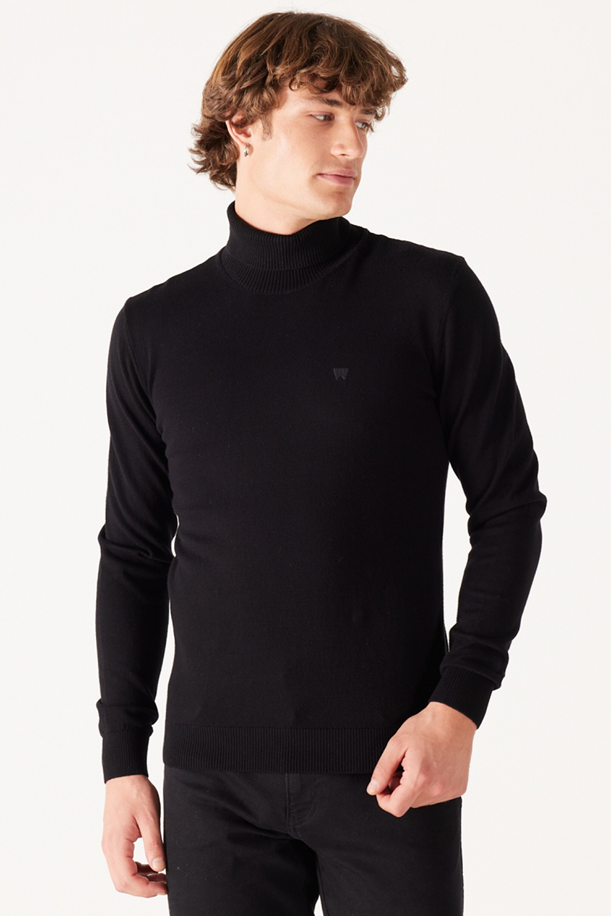 Regular Fit Normal Kesim %100 Pamuk Balıkçı Yaka Siyah Triko - Black-W8D42P100 (görsel 2)