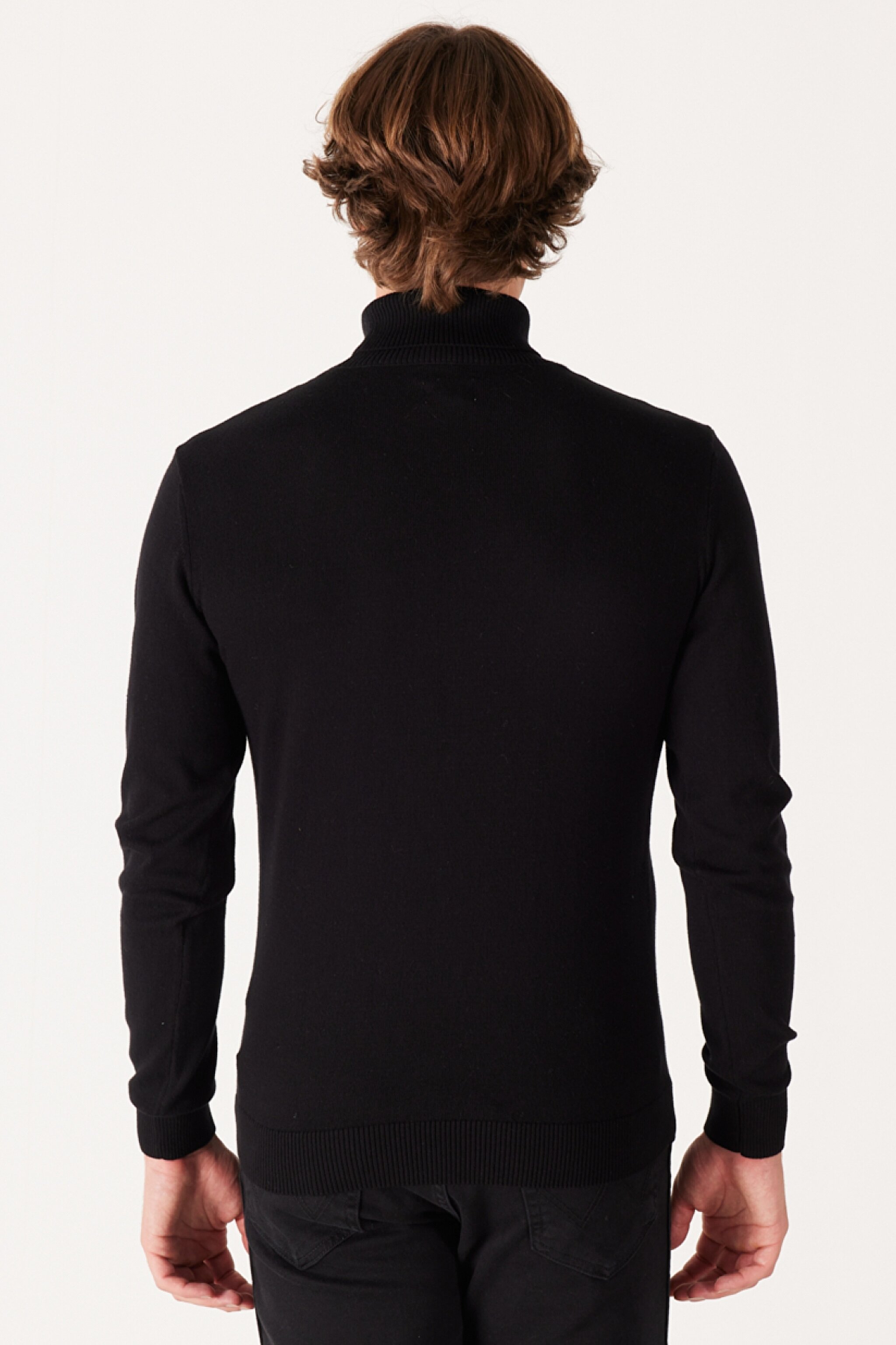 Regular Fit Normal Kesim %100 Pamuk Balıkçı Yaka Siyah Triko - Black-W8D42P100 (görsel 5)