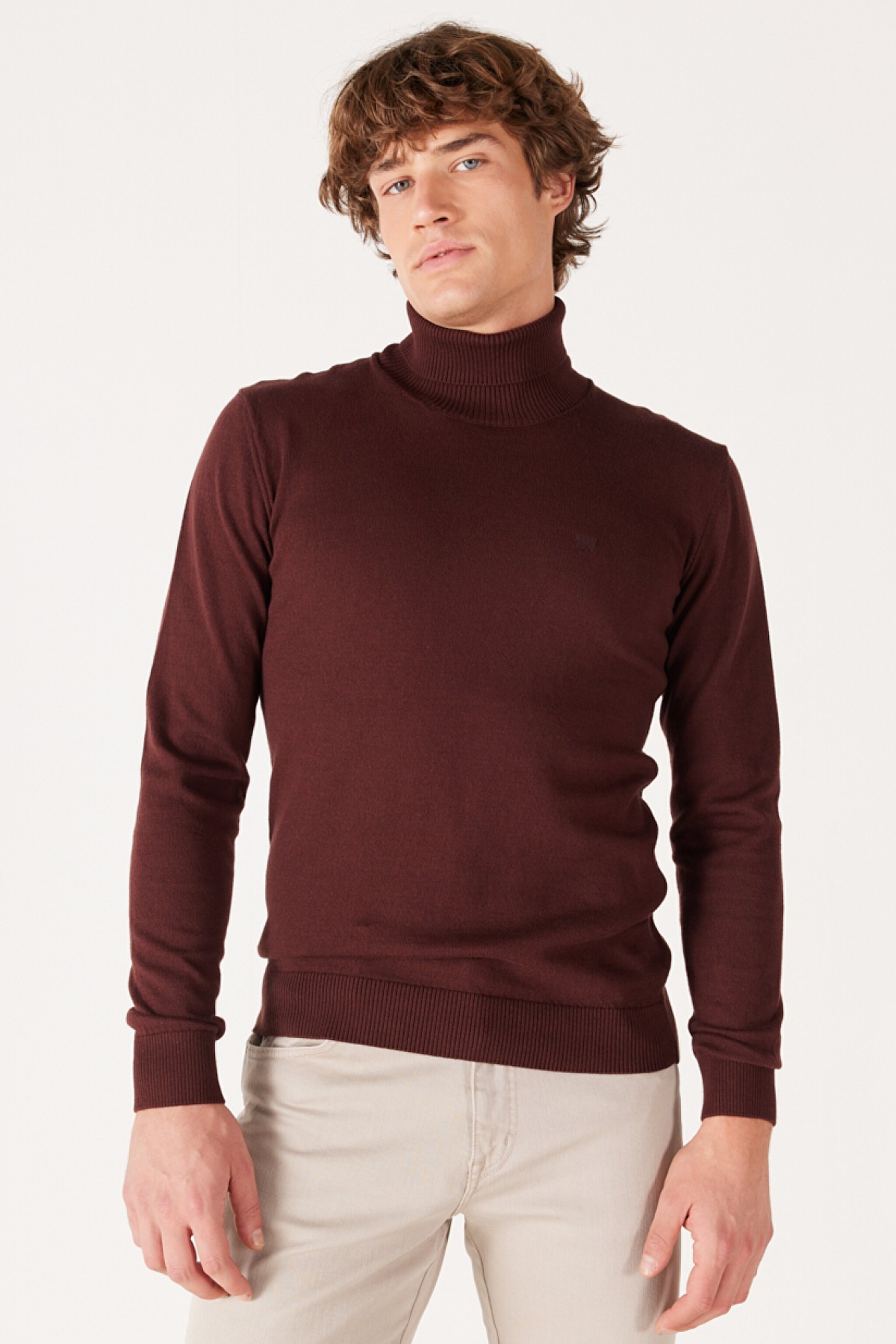 Regular Fit Normal Kesim %100 Pamuk Balıkçı Yaka Bordo Triko - Dahlia-W8D42PH45 (görsel 2)