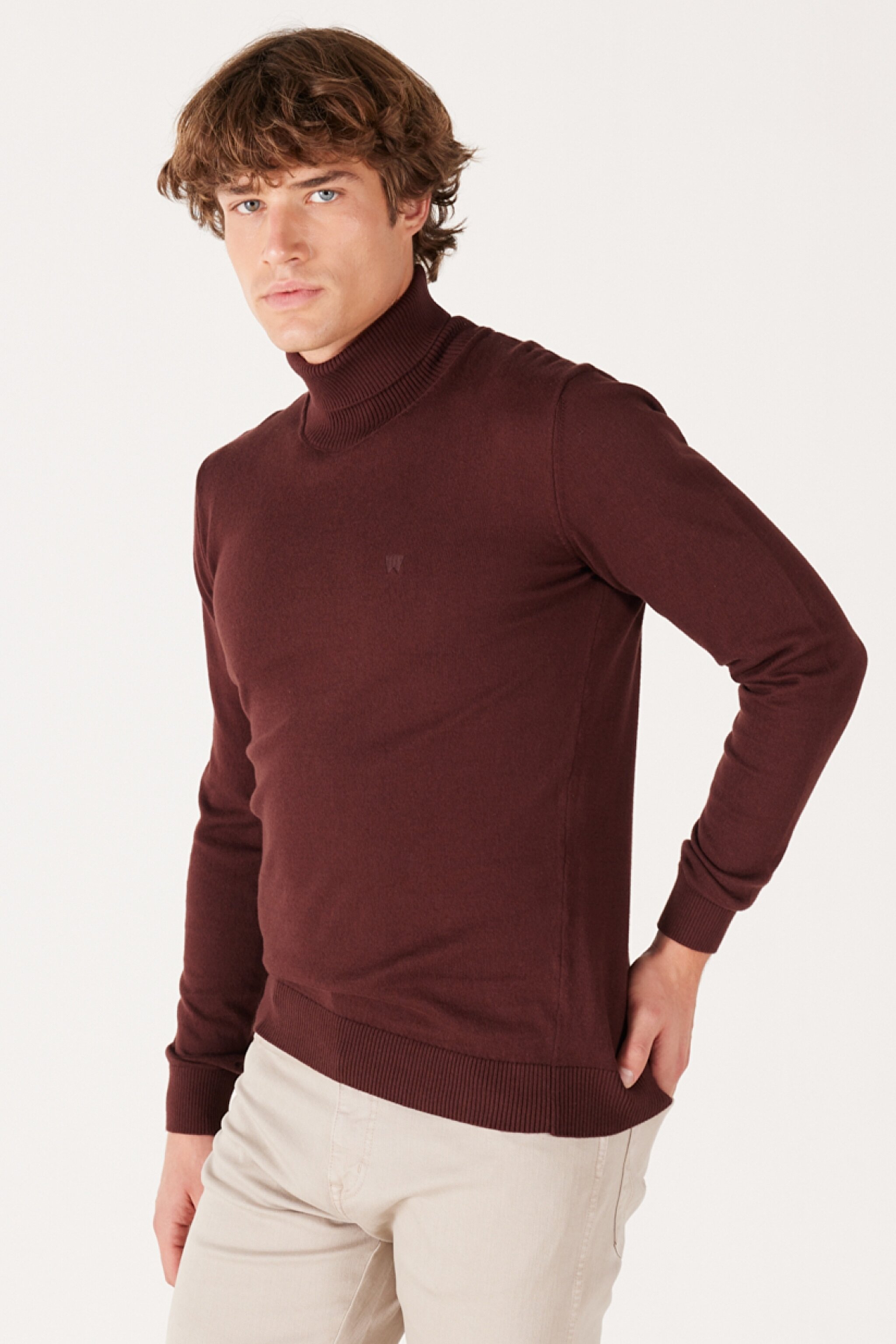 Regular Fit Normal Kesim %100 Pamuk Balıkçı Yaka Bordo Triko - Dahlia-W8D42PH45 (görsel 3)