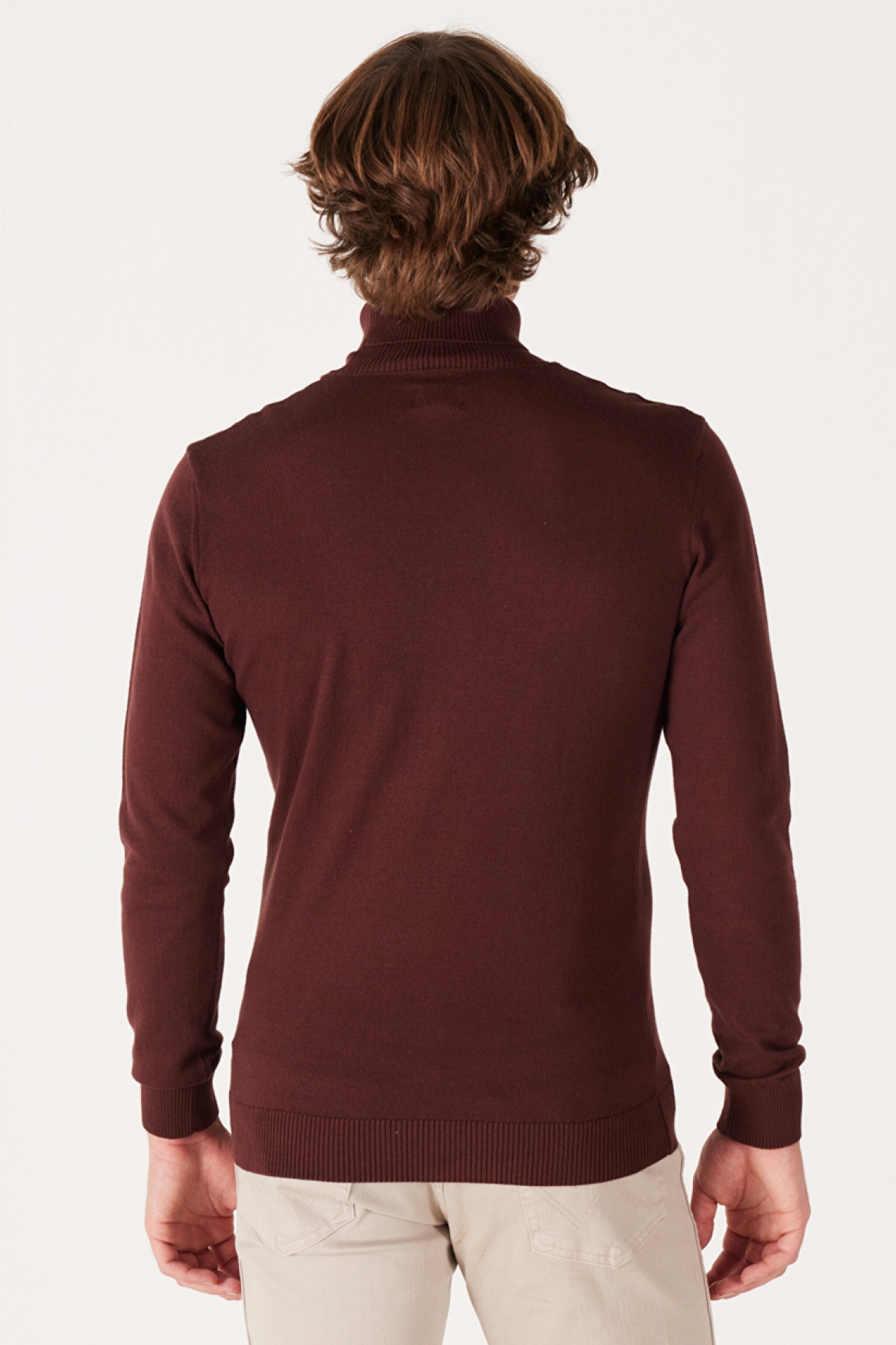 Regular Fit Normal Kesim %100 Pamuk Balıkçı Yaka Bordo Triko - Dahlia-W8D42PH45 (görsel 5)