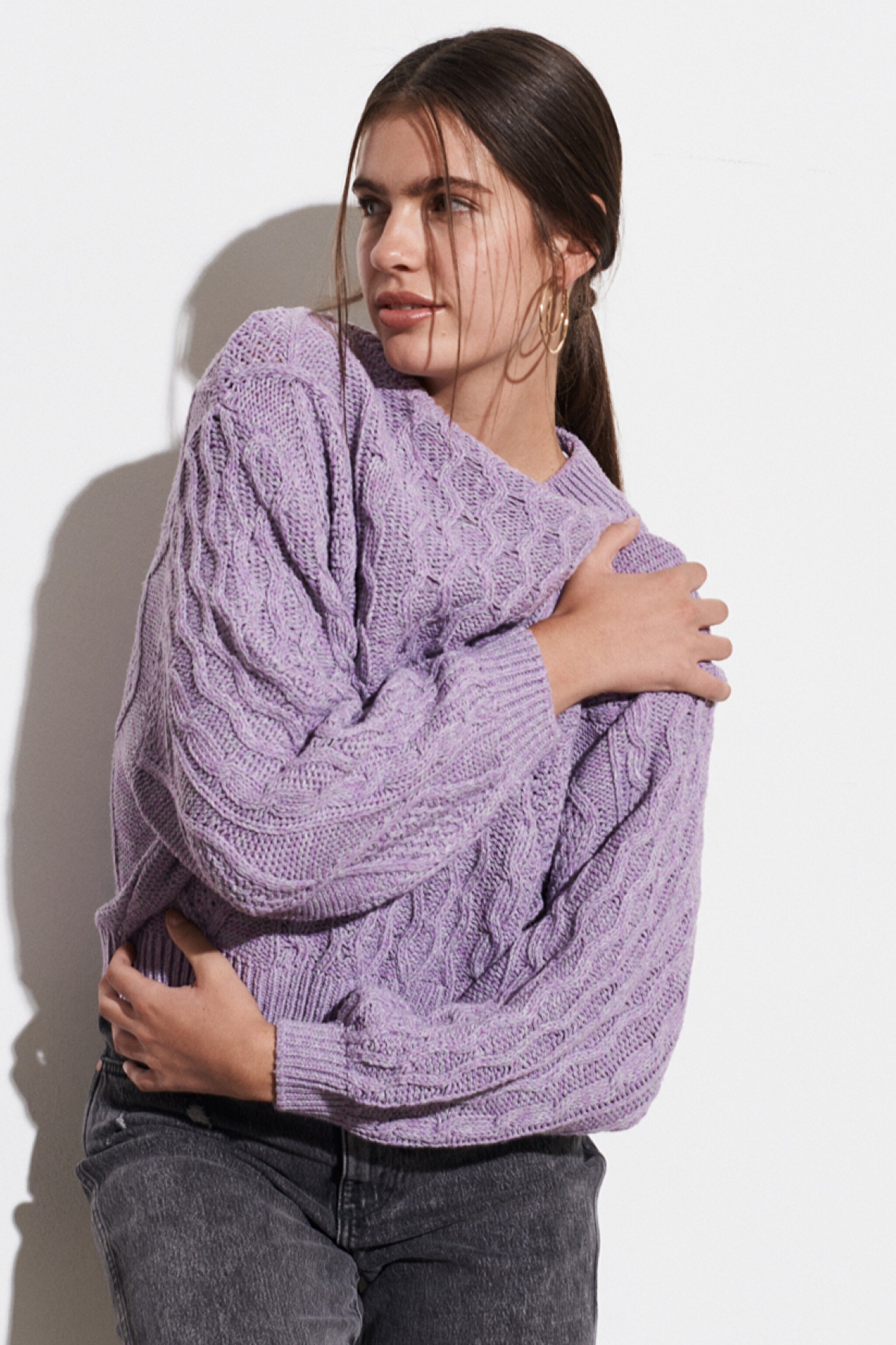 Regular Fit Normal Kesim Bisiklet Yaka Lila Triko Kazak - Bougainville Purple-W8P8PUP54 (görsel 3)