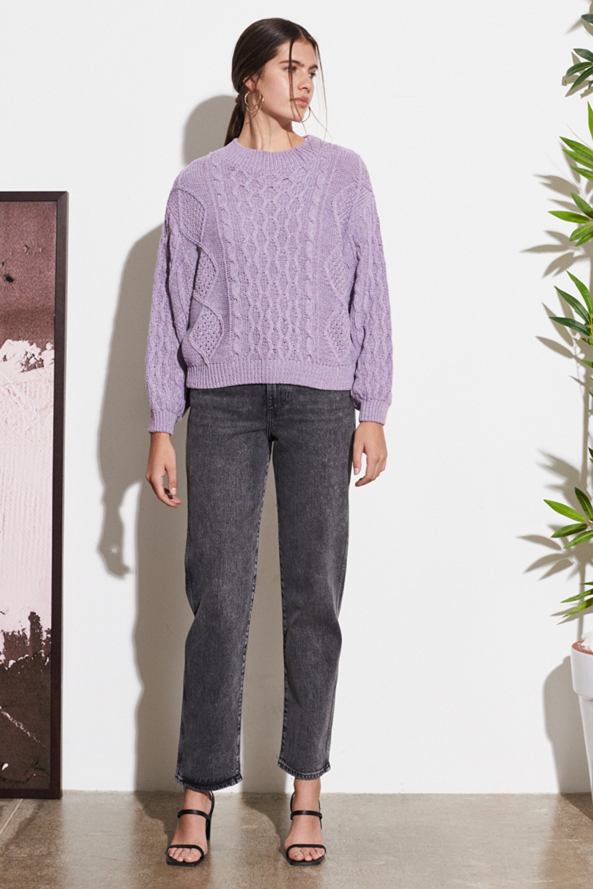 Regular Fit Normal Kesim Bisiklet Yaka Lila Triko Kazak - Bougainville Purple-W8P8PUP54 (görsel 6)