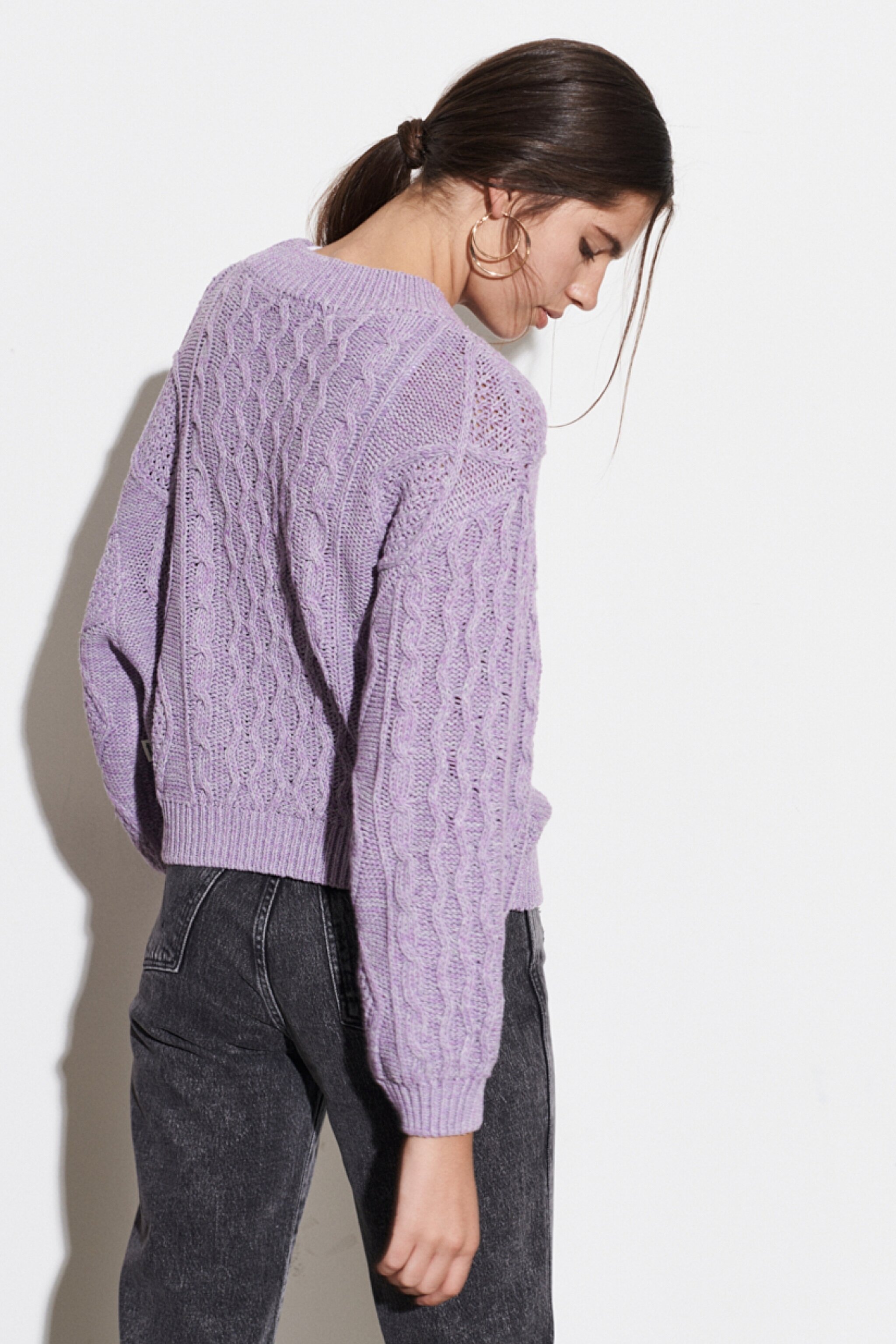 Regular Fit Normal Kesim Bisiklet Yaka Lila Triko Kazak - Bougainville Purple-W8P8PUP54 (görsel 7)