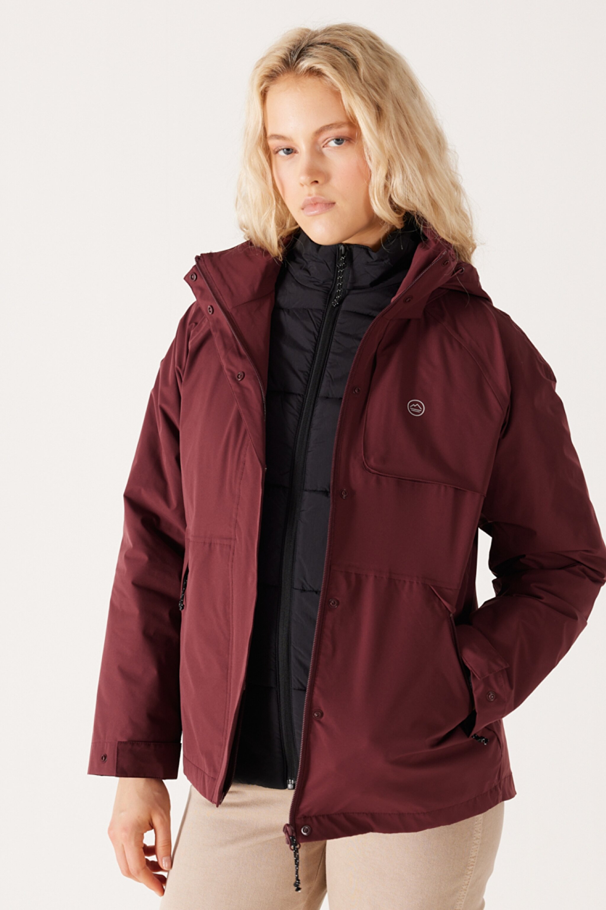 All Terrain Gear Regular Fit Kapüşonlu Çift Kullanımlı Bordo Su Geçirmez Ceket - Red Mahogany-WA44ES17M