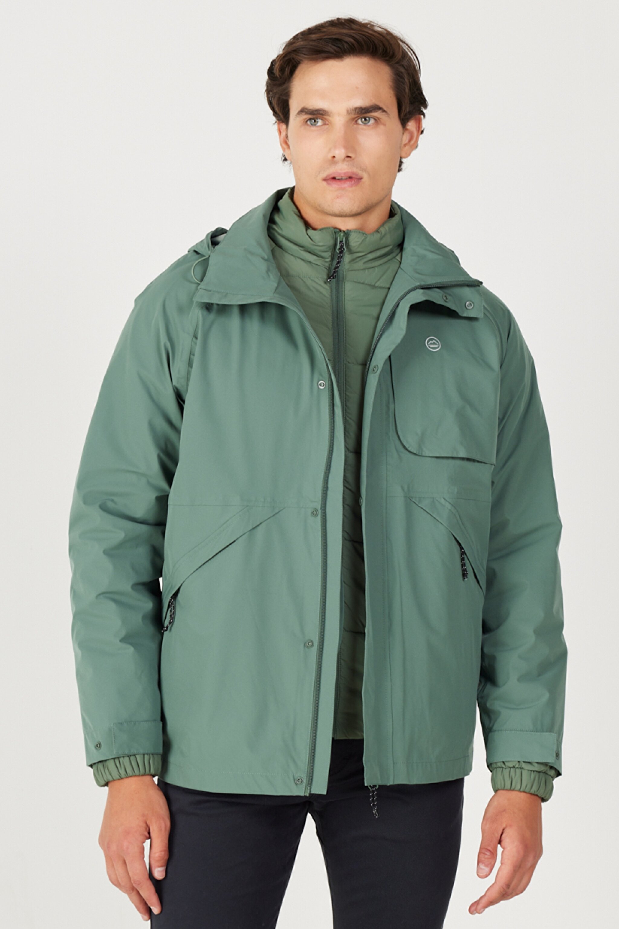 All Terrain Gear Regular Fit Normal Kesim Kapüşonlu Su Geçirmez Çift Kullanımlı Yeşil Mont